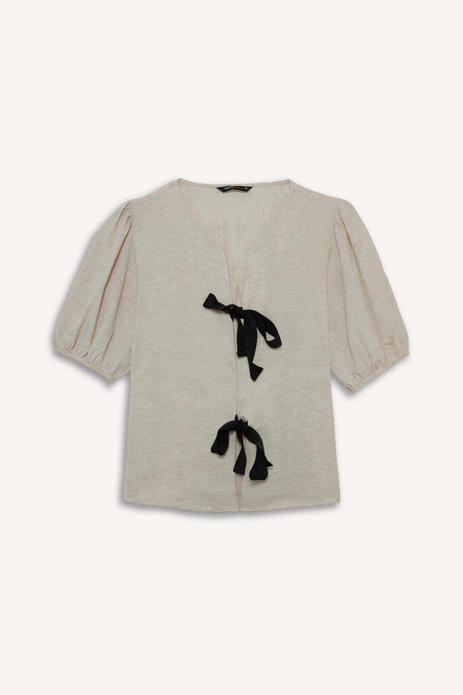 Regular Fit Crew Neck Linen Blend Blouse