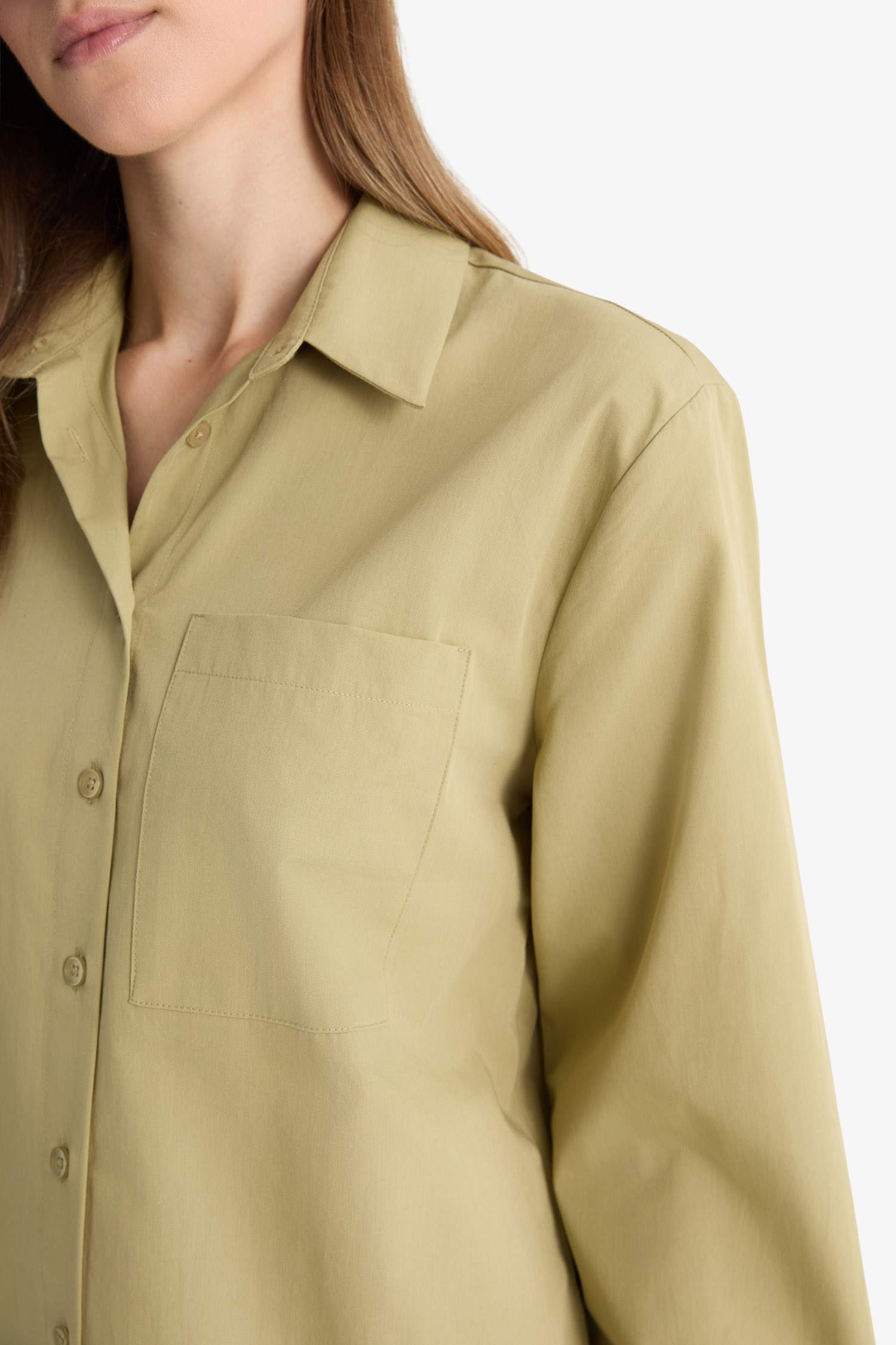 قميص طويل بوبلين ردن طويل بقصة عادية