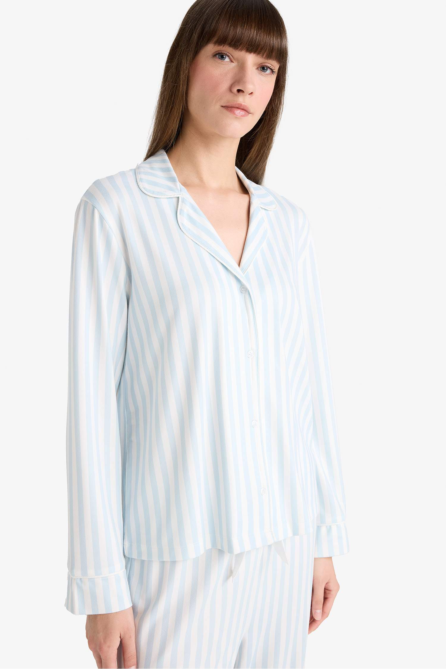 سيت بجامة مخطط قصة عادية ردن طويل - قطعتين