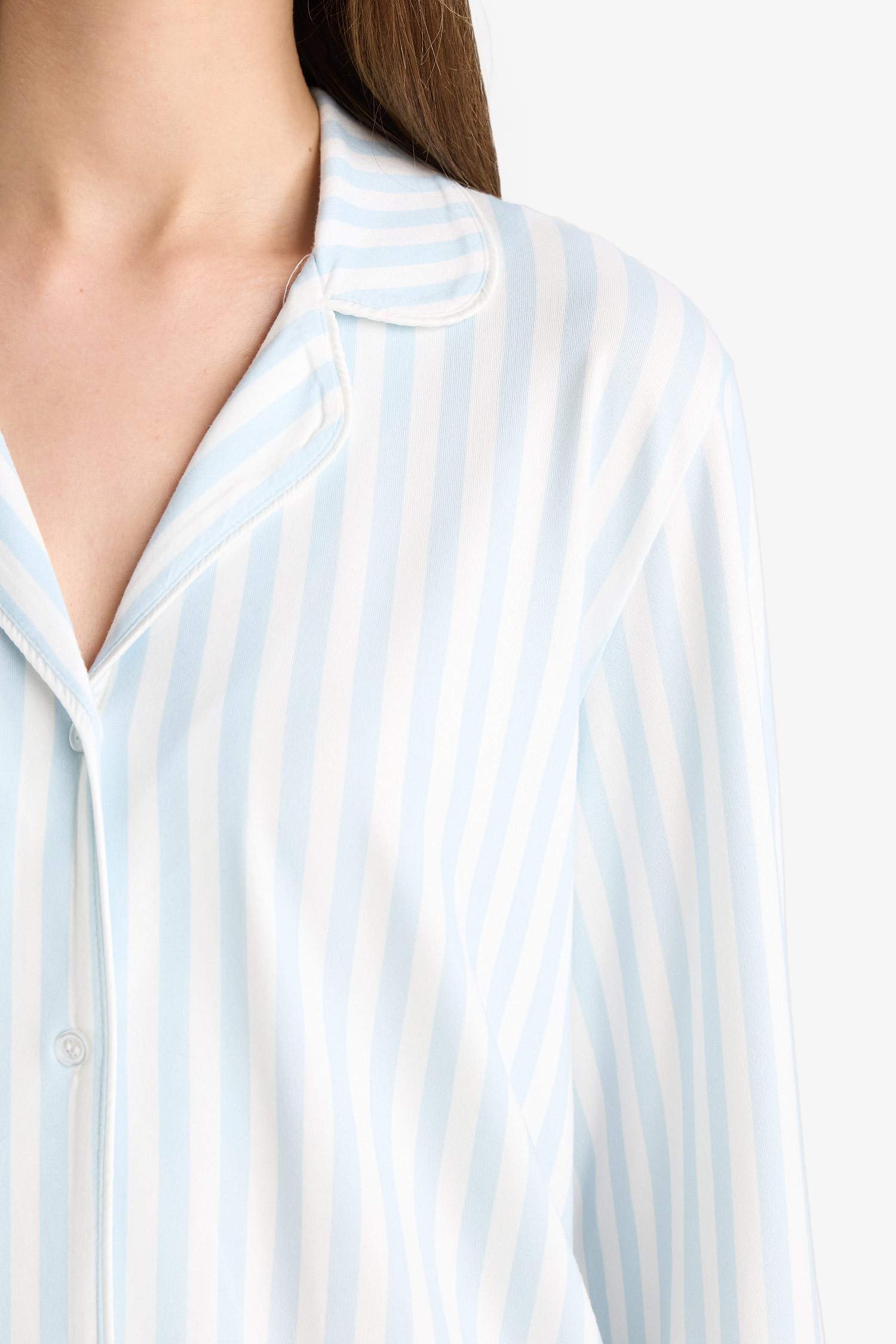 سيت بجامة مخطط قصة عادية ردن طويل - قطعتين