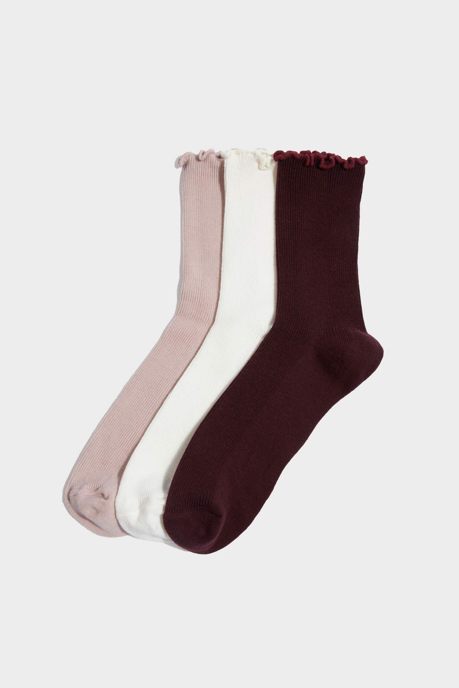 Lot de 3 Chaussettes longues en coton à volant pour femme