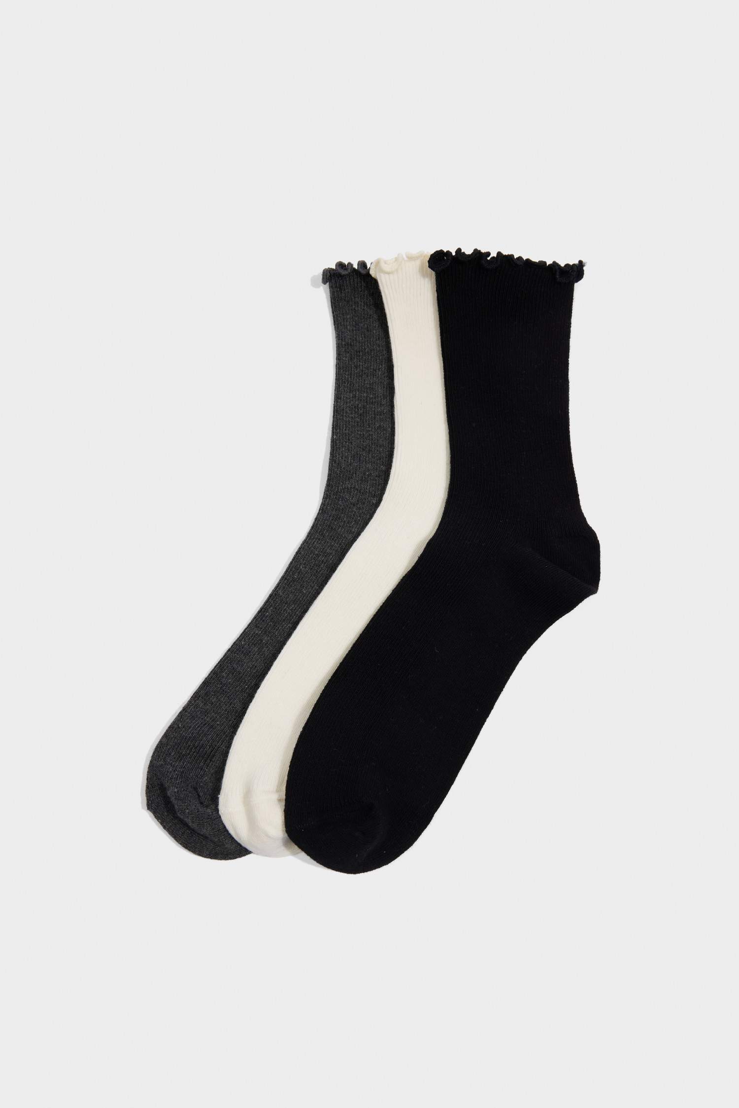 Kadın Fırfırlı 3'lü Pamuklu Uzun Çorap