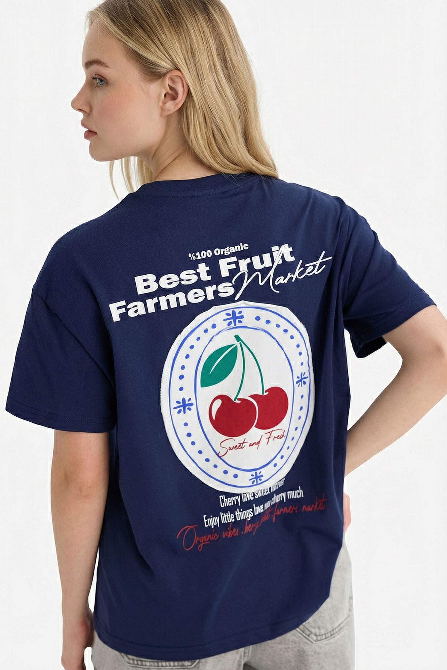 T-shirt oversize imprimé à col rond et manches courtes