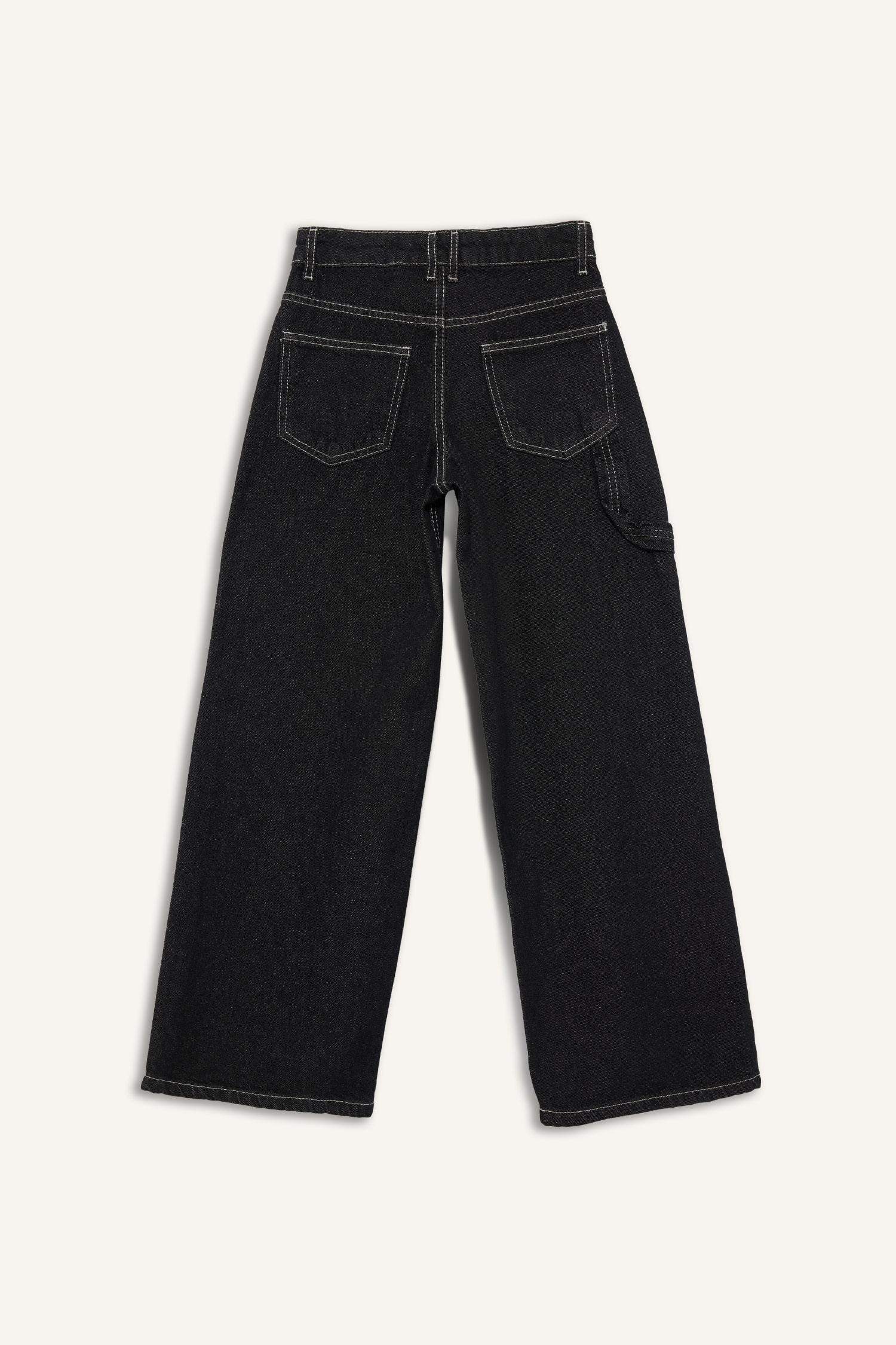 بنطلون جينز بناتي وايد ليج برجل واسع