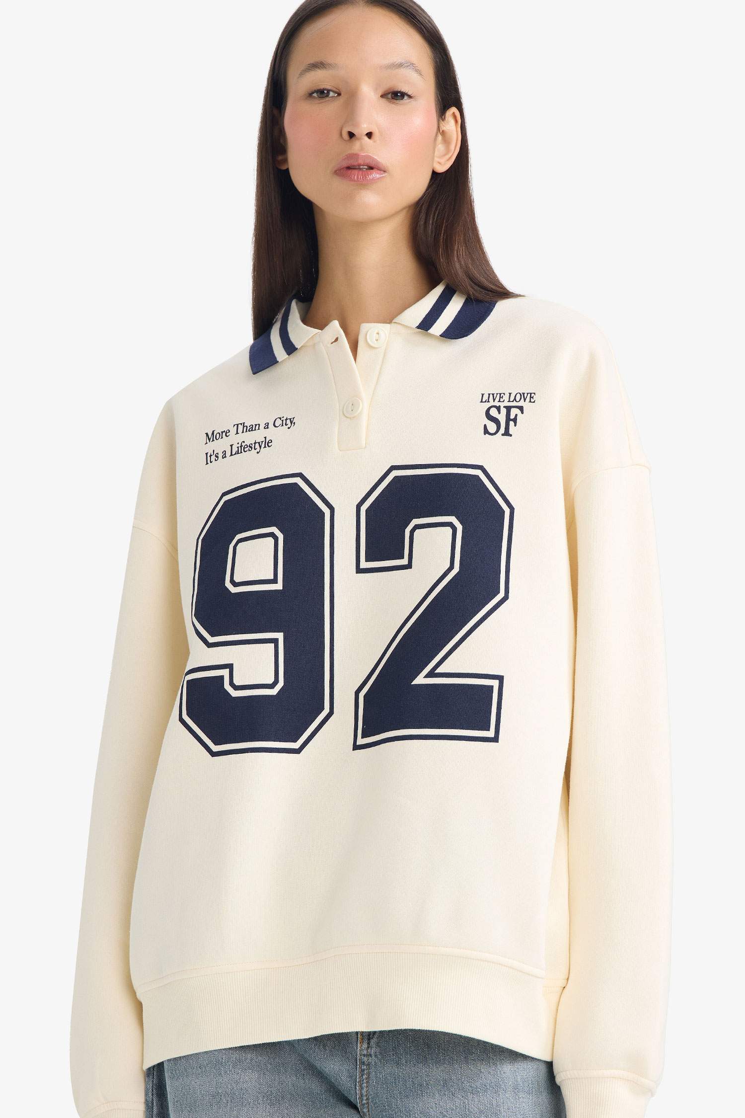 Oversize Fit Printed Long Sleeve Sweatshirt