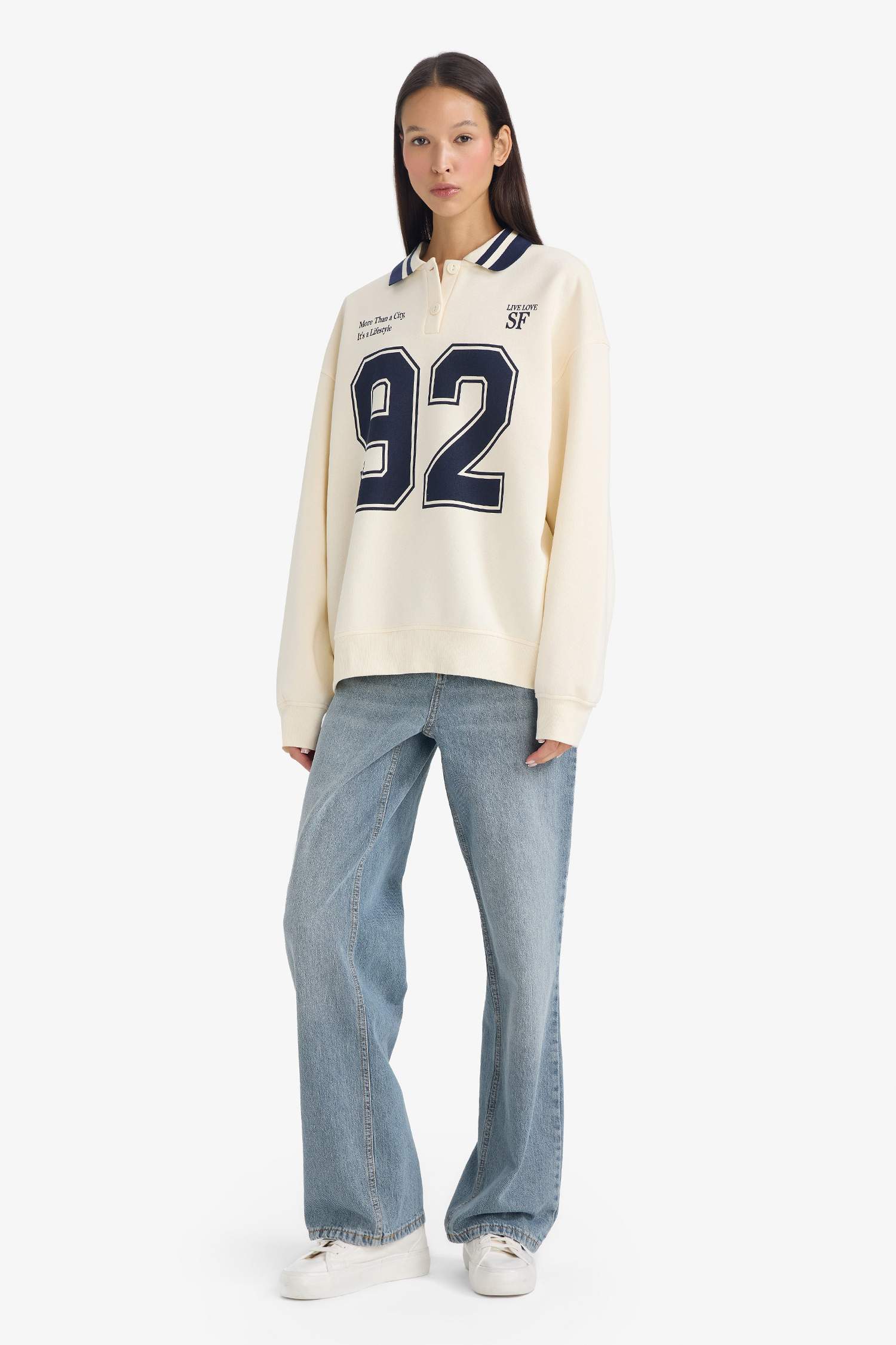 Oversize Fit Printed Long Sleeve Sweatshirt
