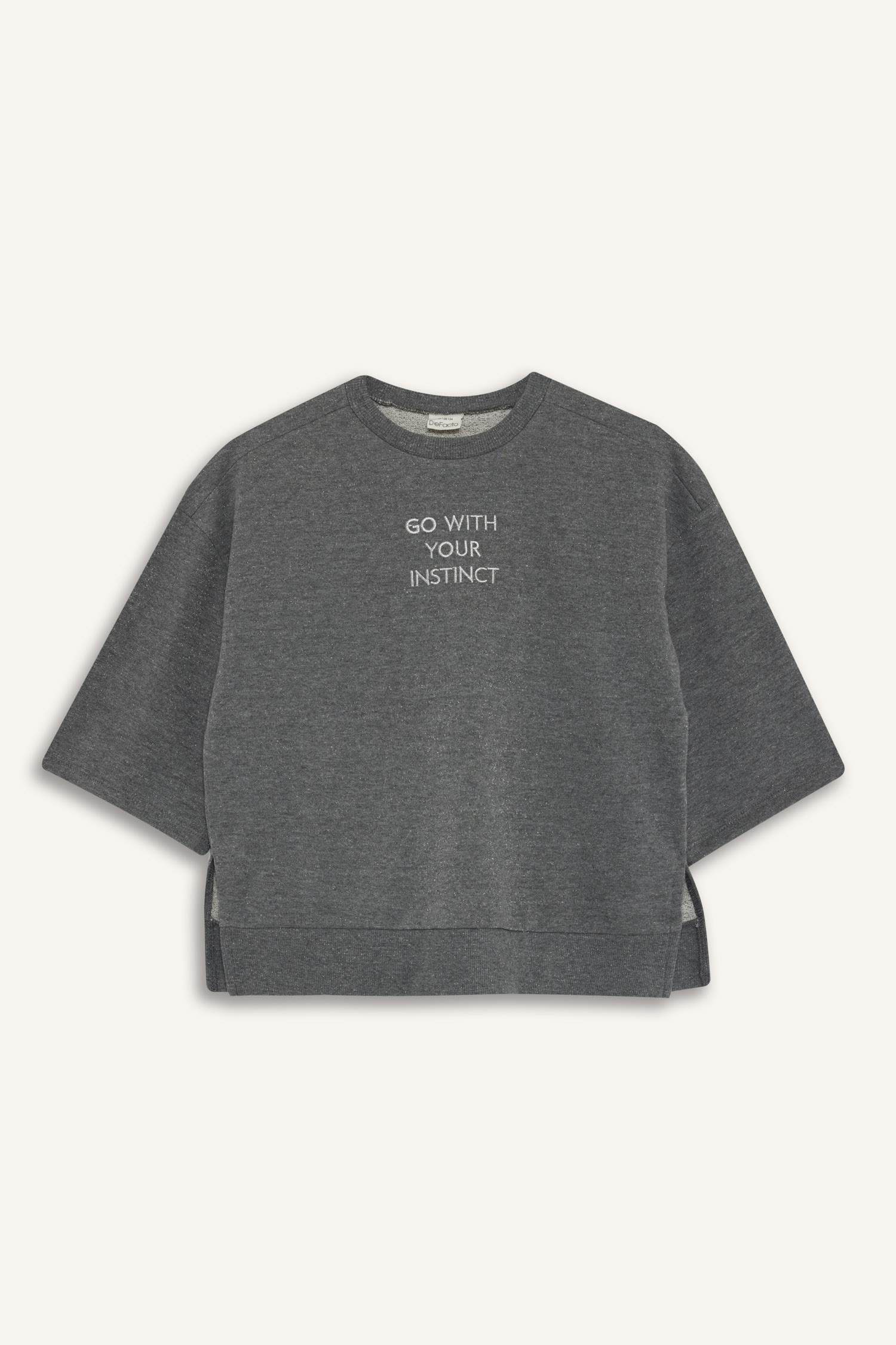 Kız Çocuk Oversize Geniş Kalıp Bisiklet Yaka Baskılı Sweatshirt