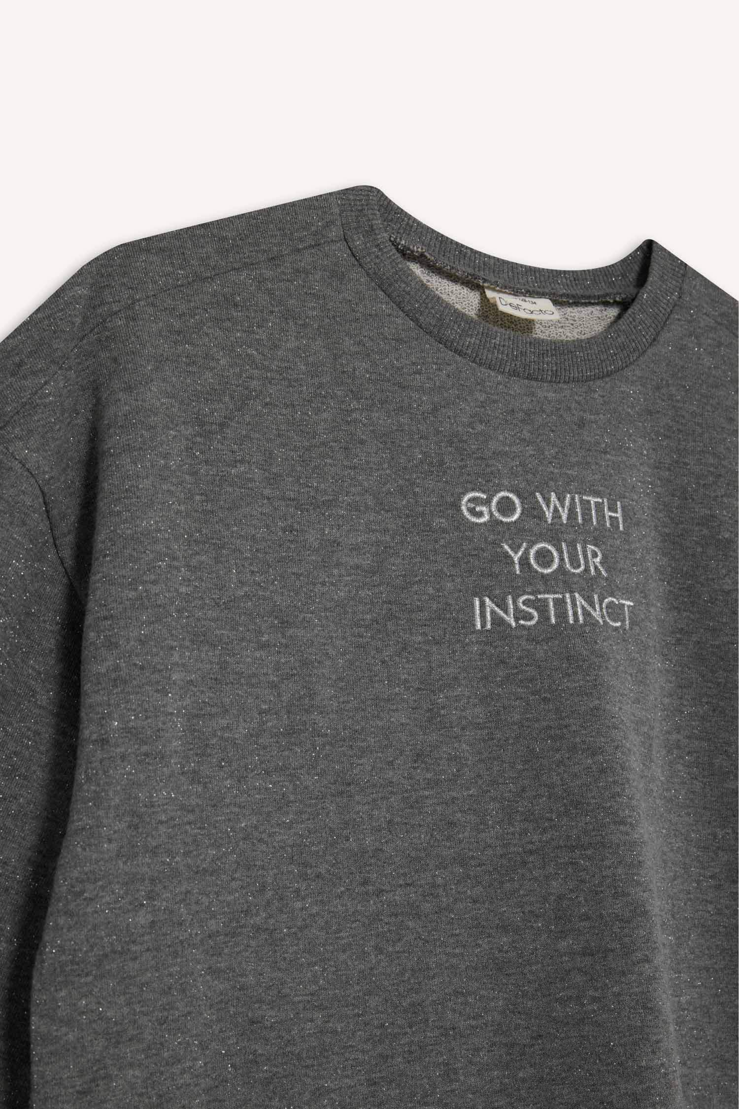 Kız Çocuk Oversize Geniş Kalıp Bisiklet Yaka Baskılı Sweatshirt