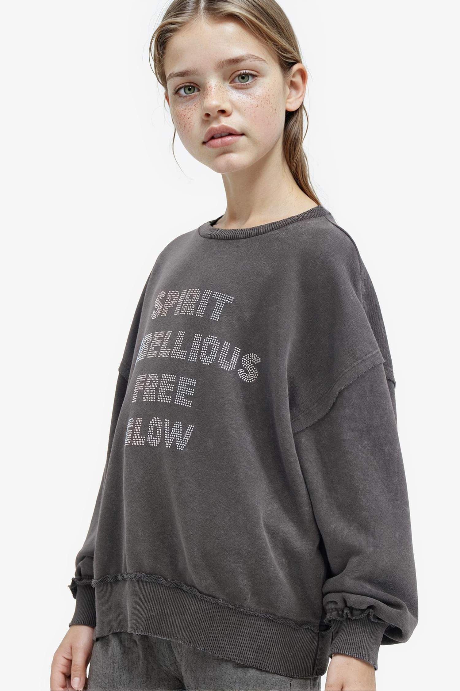 Удлинённый свитшот с круглым вырезом и принтом для девочек