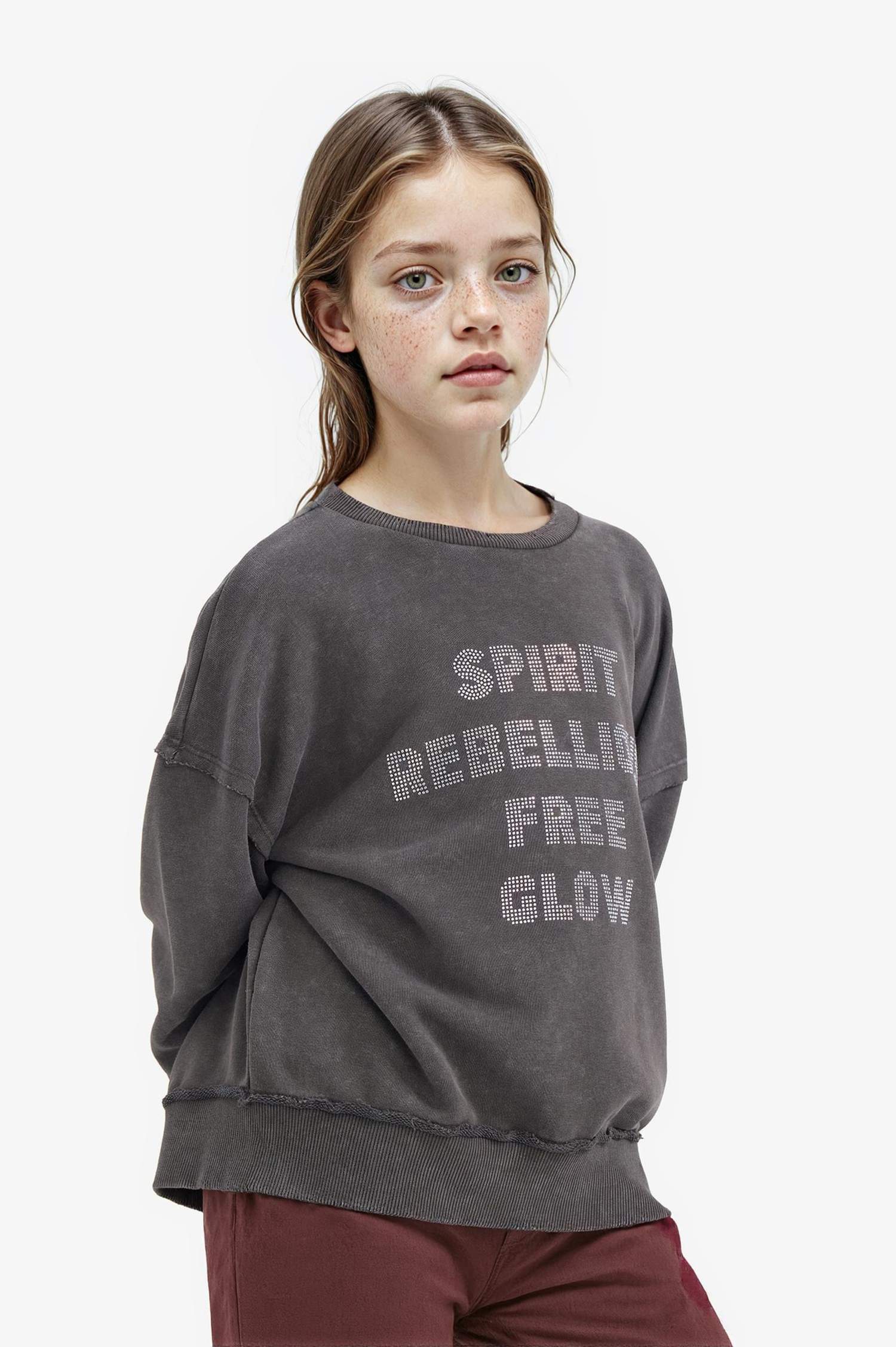 Удлинённый свитшот с круглым вырезом и принтом для девочек