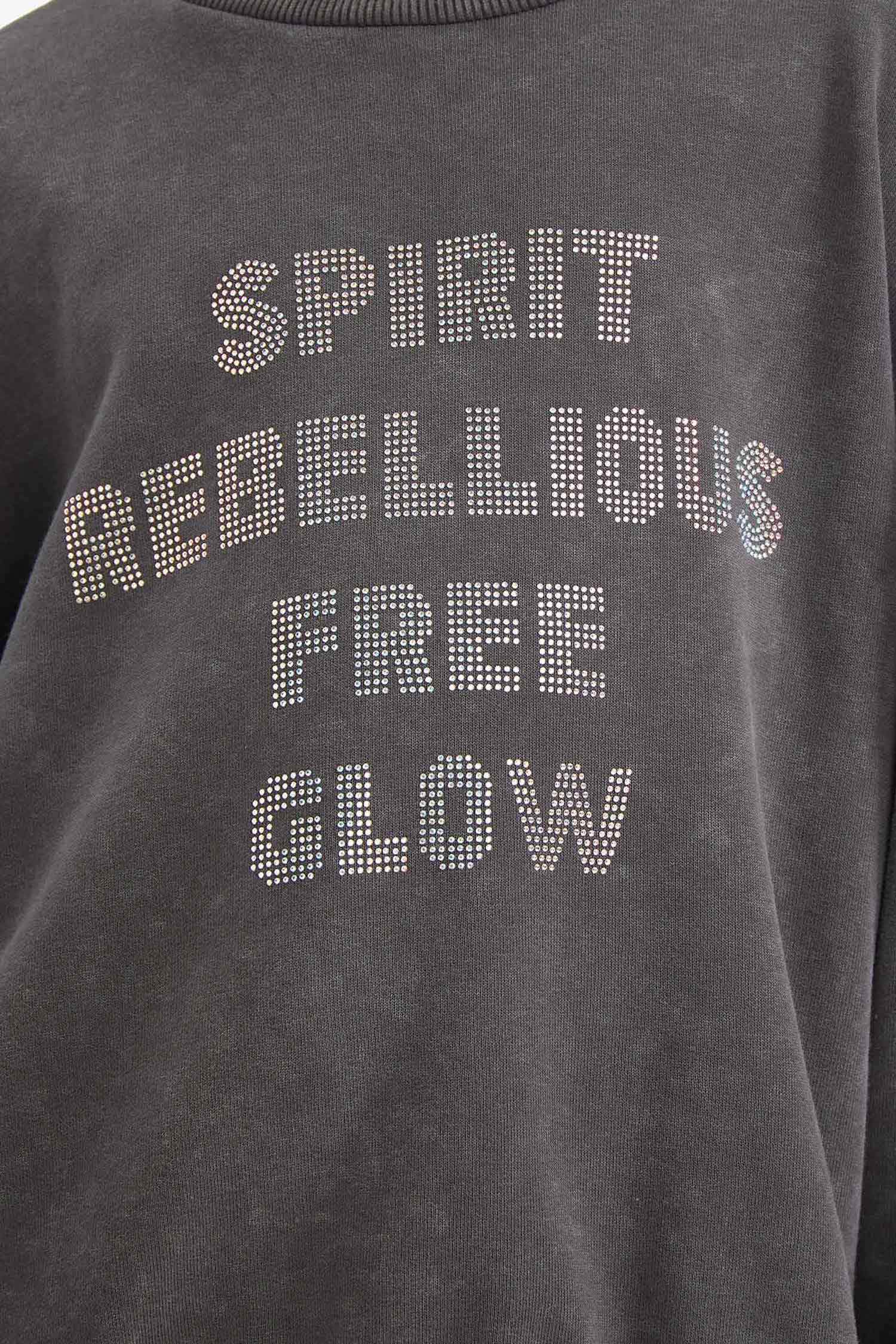 Oversize Geniş Kalıp Bisiklet Yaka Baskılı Sweatshirt Kız Çocuk