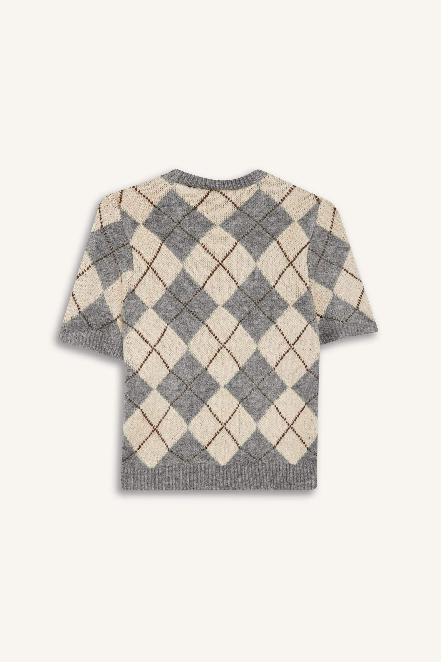 Pull en tricot à manches courtes et col rond motif losanges Coupe slim