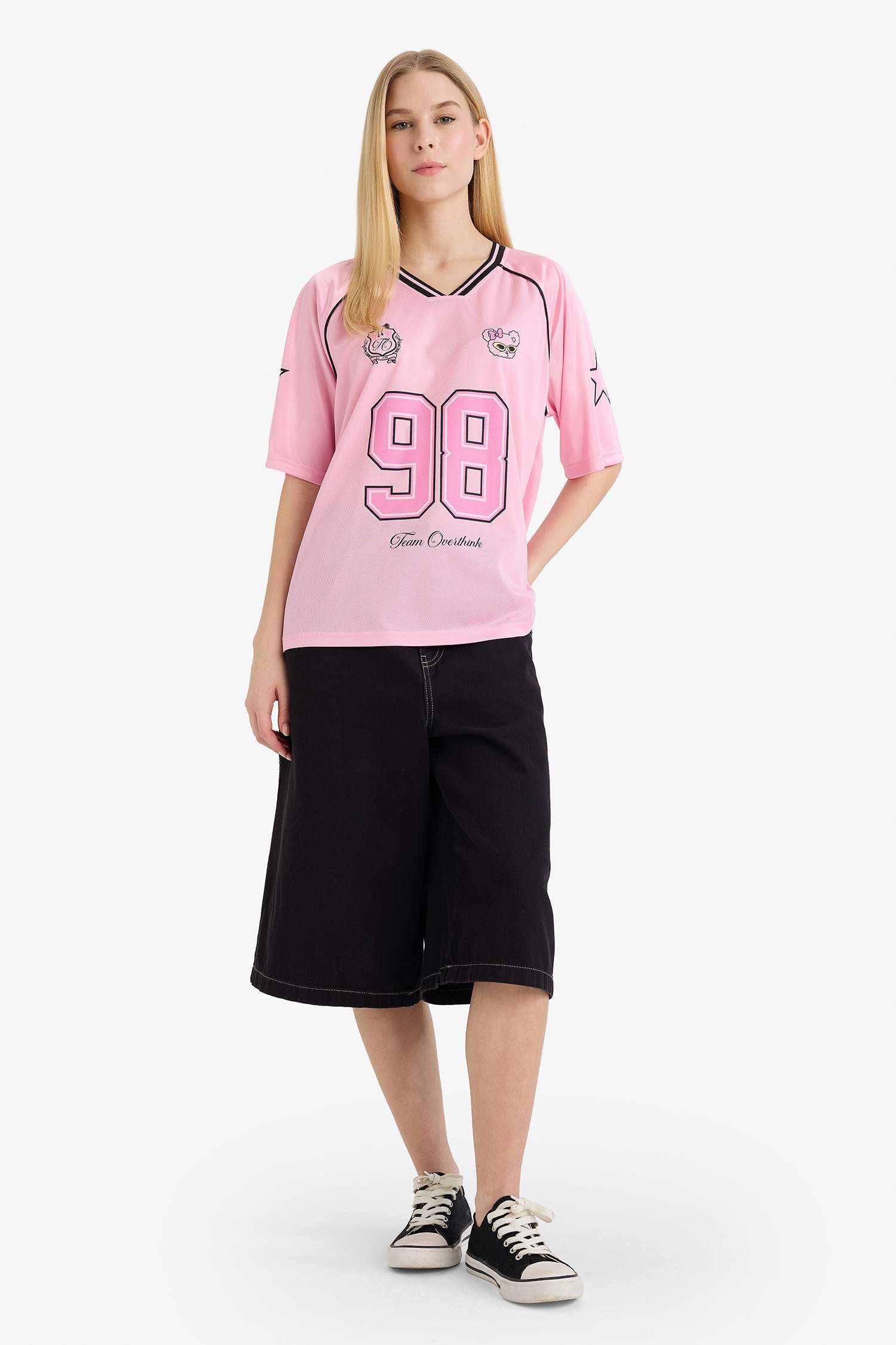 Oversize кең пішімді суретті қысқа жеңді футболка