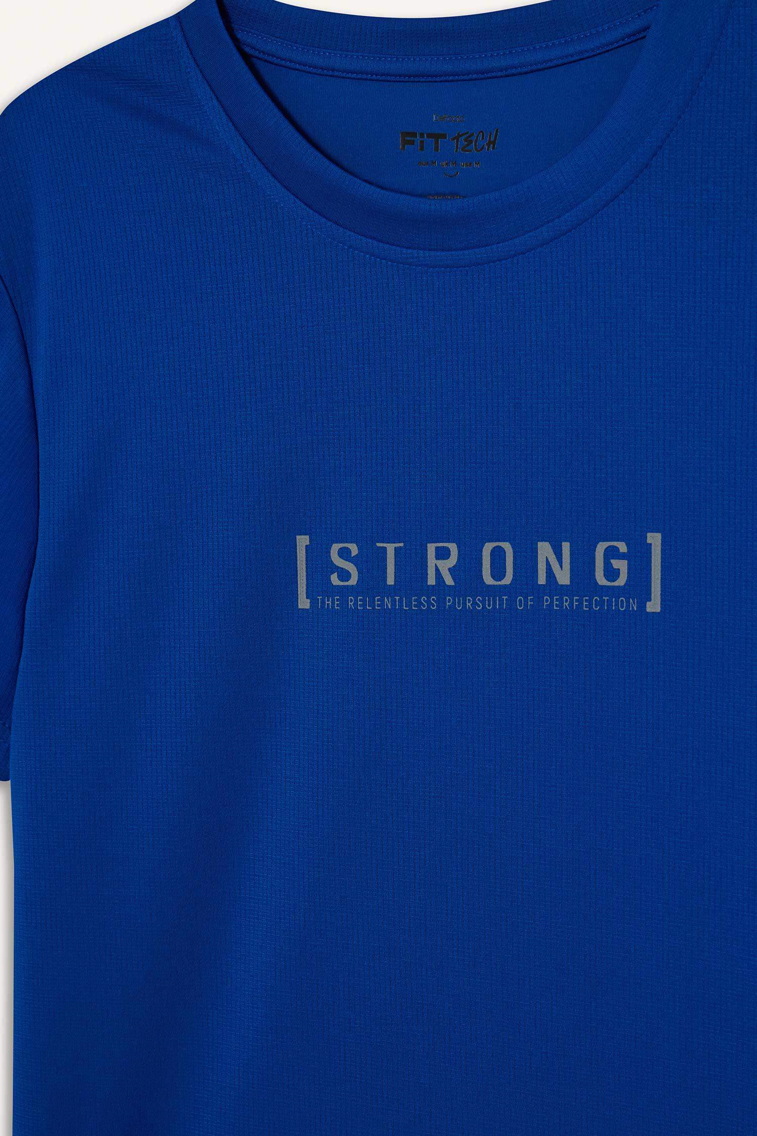 DeFactoFit Slim Fit Dar Kesim Bisiklet Yaka Baskılı Sporcu Kısa Kollu Tişört