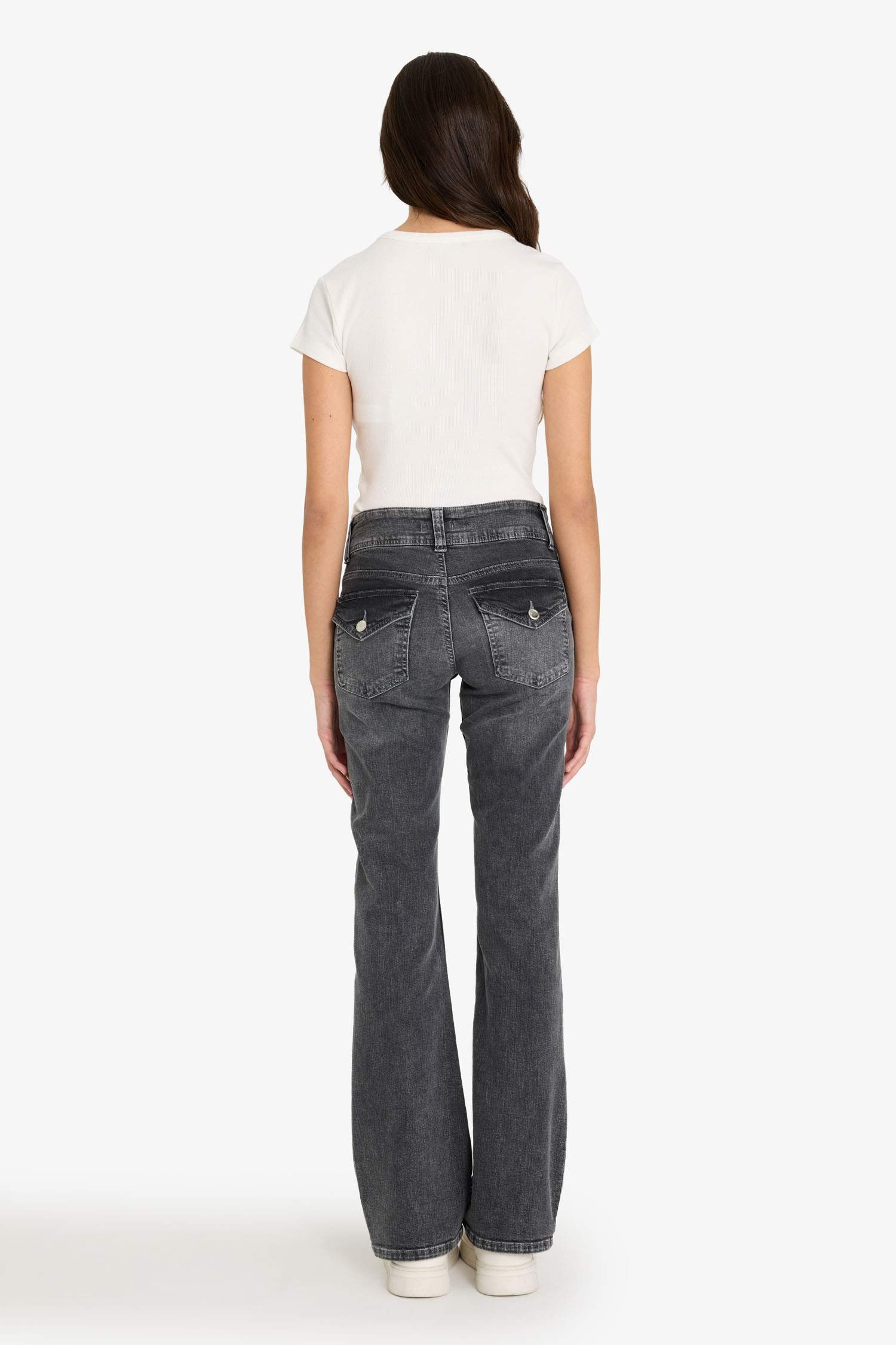 Jean long taille basse effet délavé