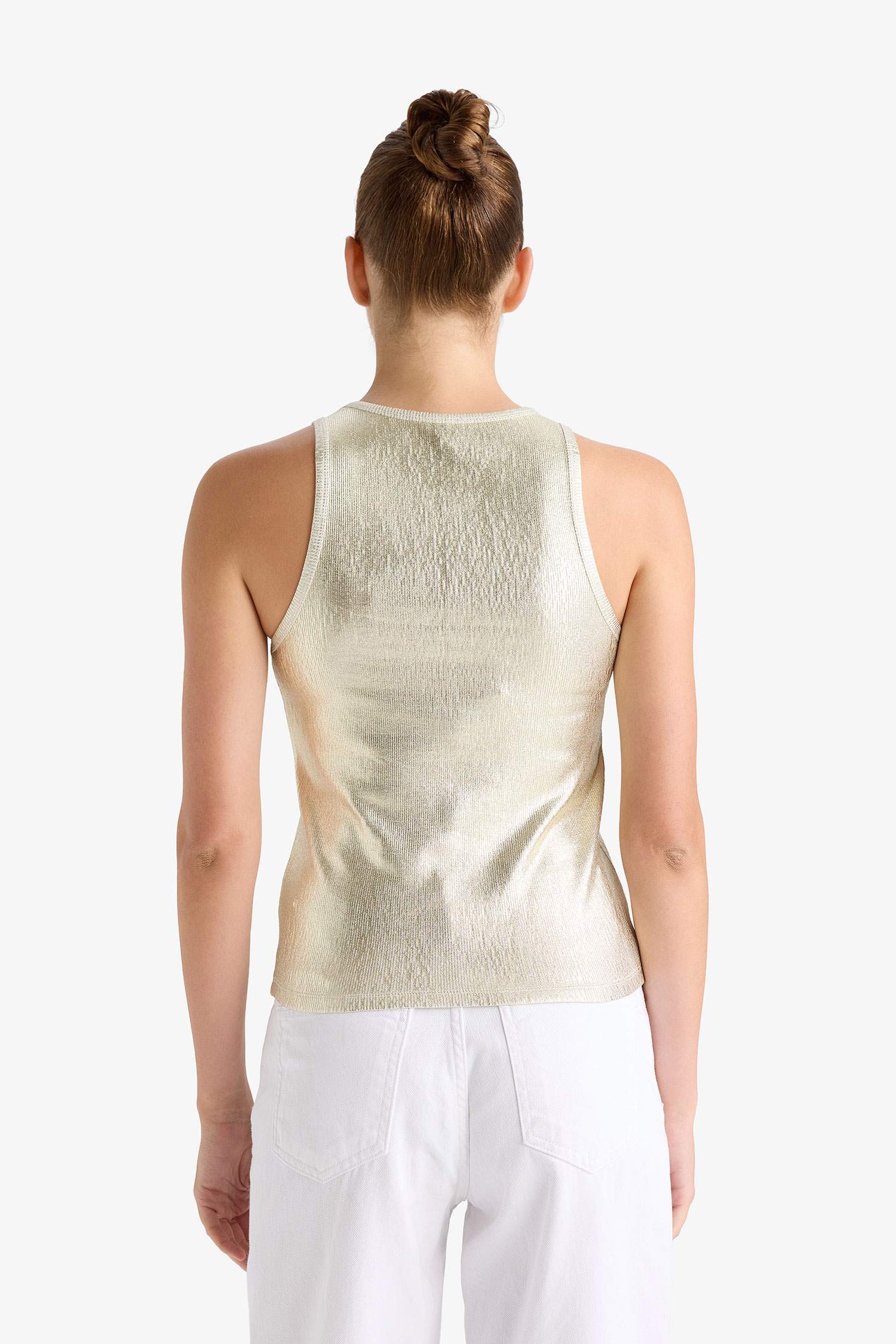 Débardeur brillant côtelé à col halter Coupe slim