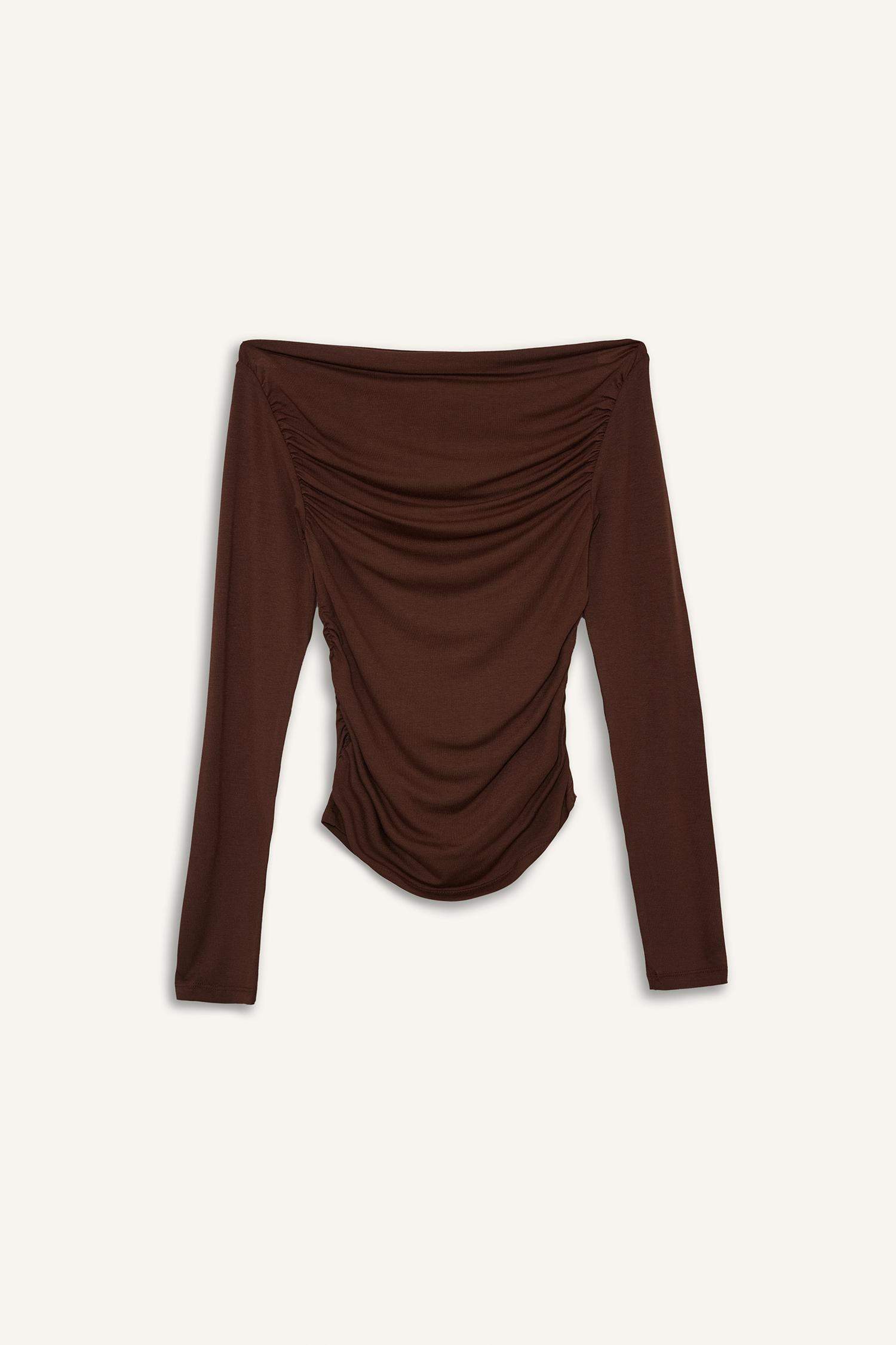 Slim Fit Dar Kesim Omzu Açık Uzun Kollu Bluz