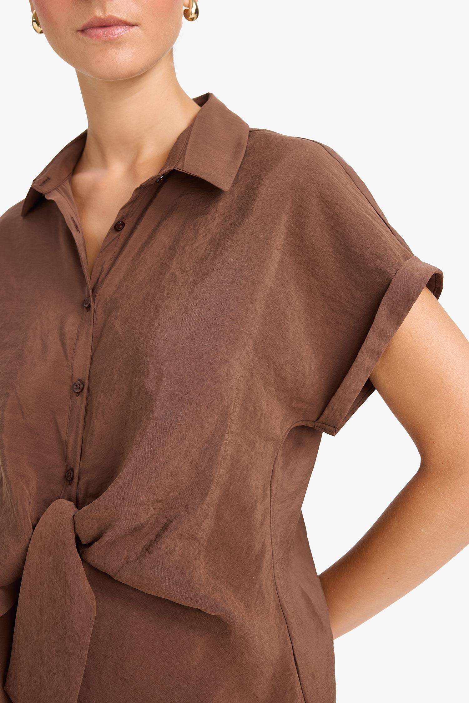 Regular Fit Shirt Collar Short Sleeve Blouse