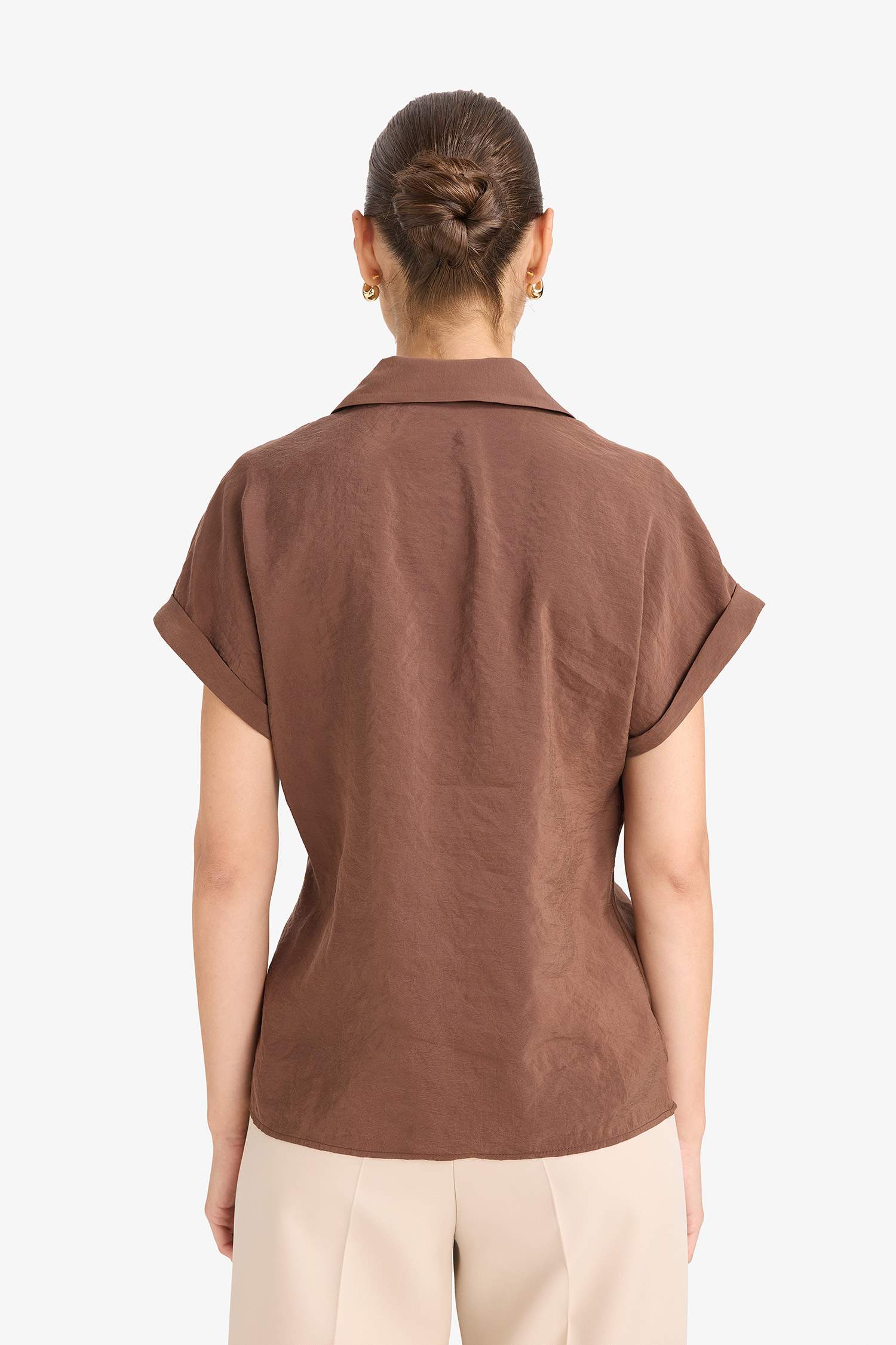 Regular Fit Shirt Collar Short Sleeve Blouse