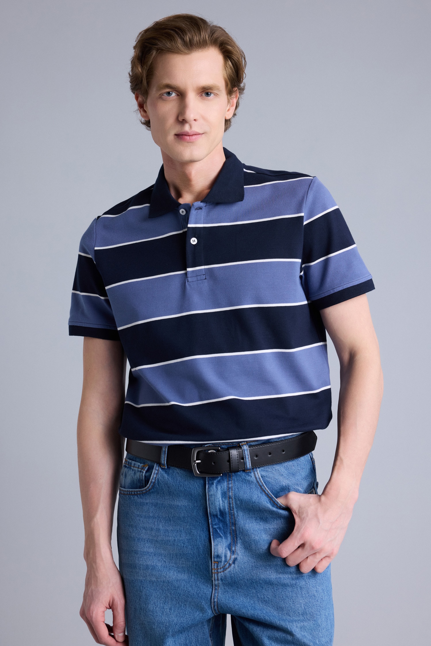 DeFacto Pamuklu Regular Fit Çizgili Polo Tişört görsel 3