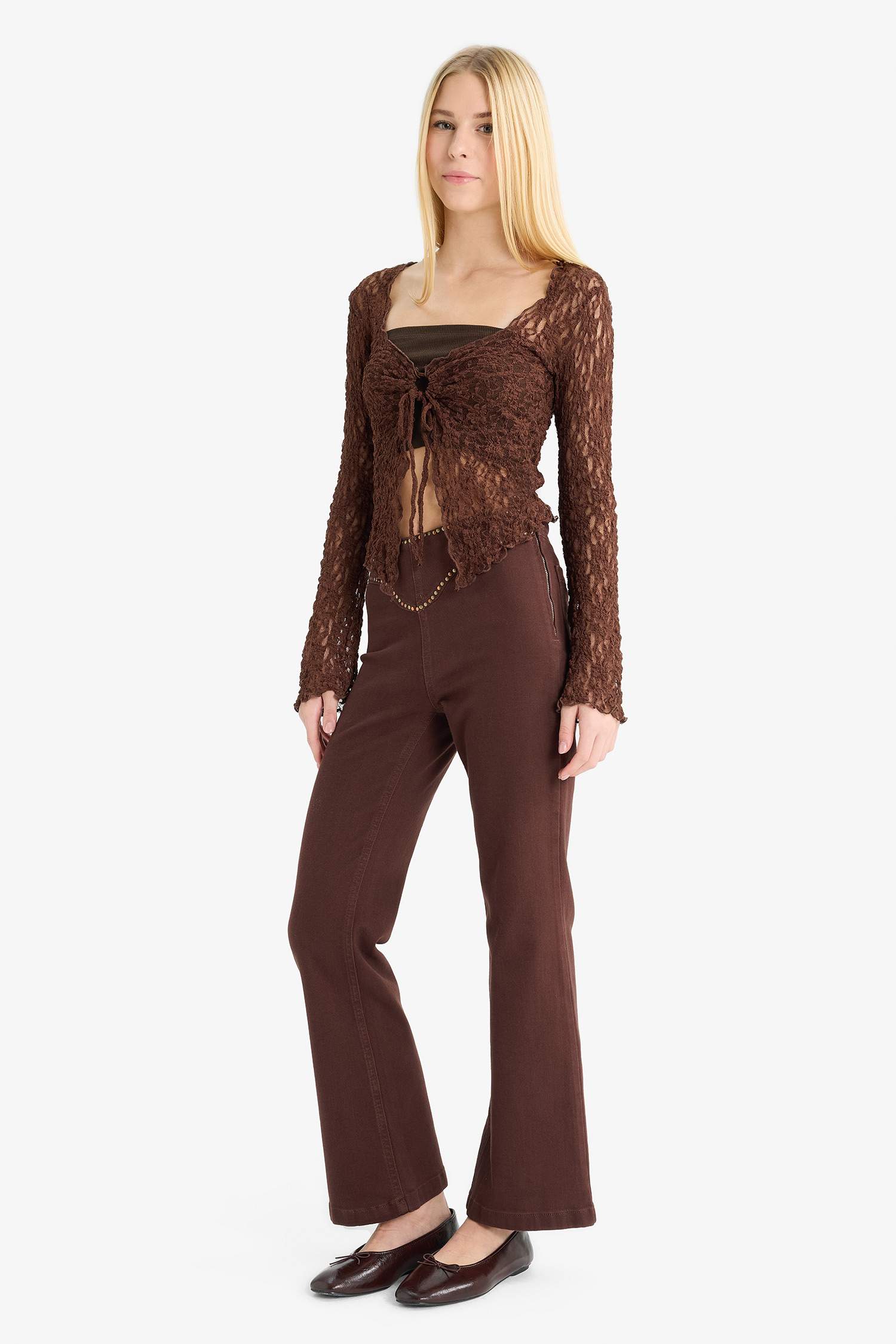 Pantalon évasé gabardine taille normale