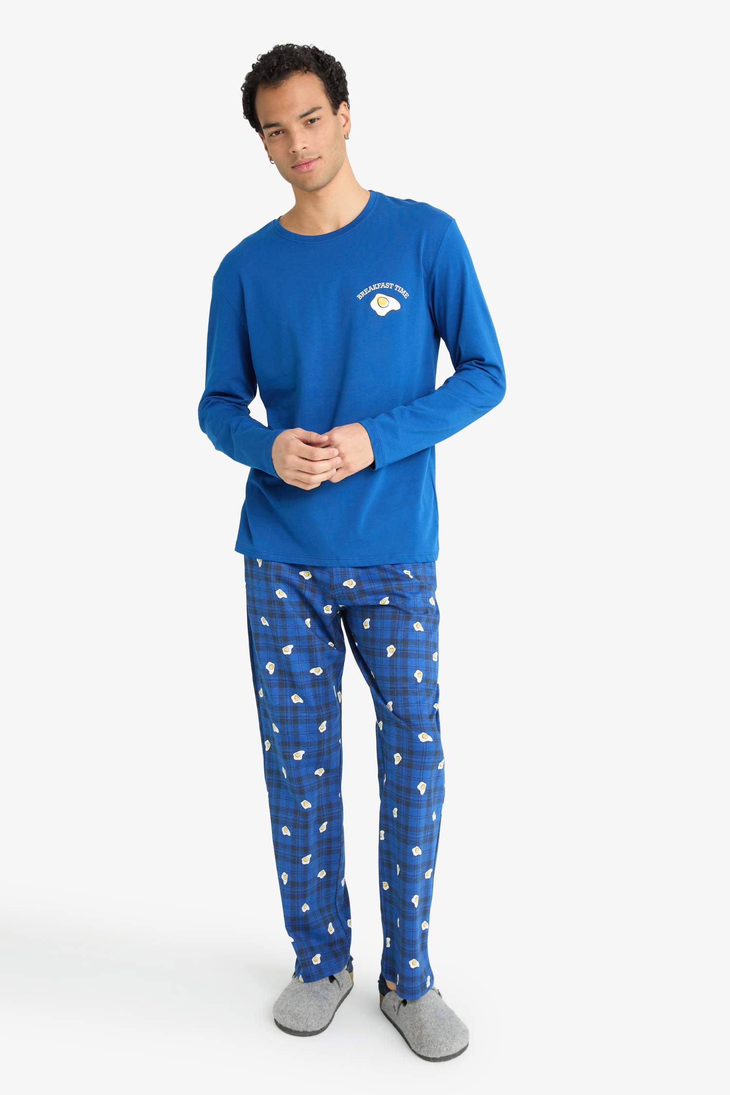 Pijama Takımı Regular Fit Baskılı Uzun Kollu Üst Desenli Uzun Alt