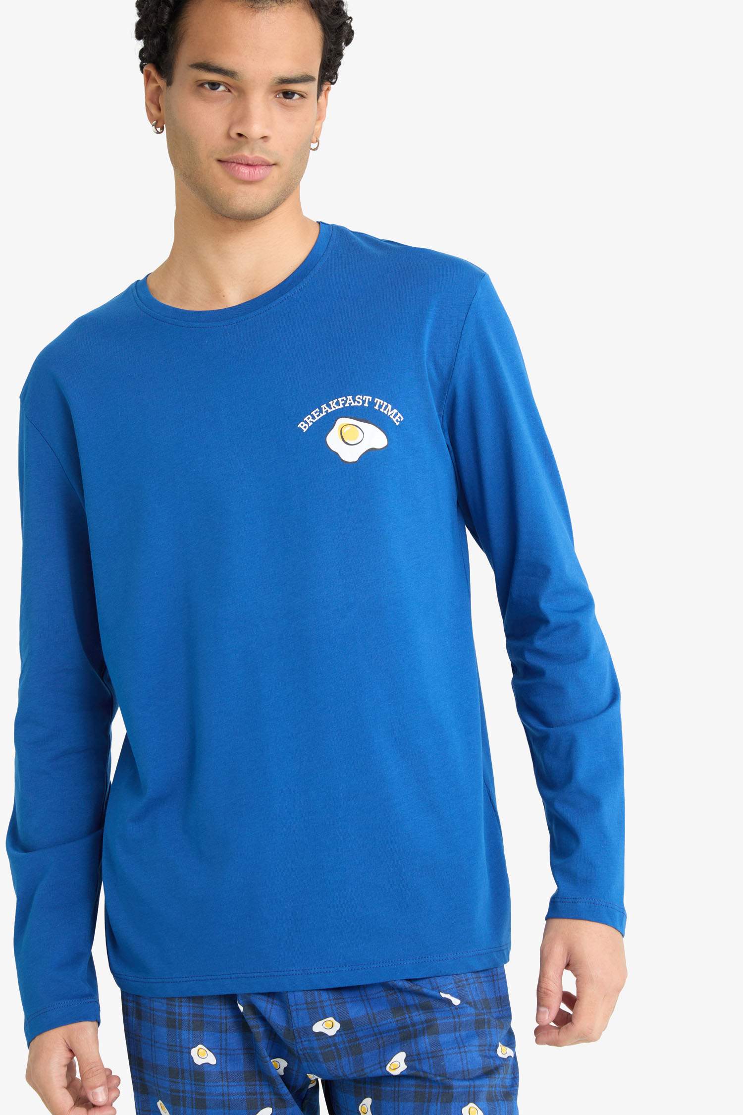 Pijama Takımı Regular Fit Baskılı Uzun Kollu Üst Desenli Uzun Alt