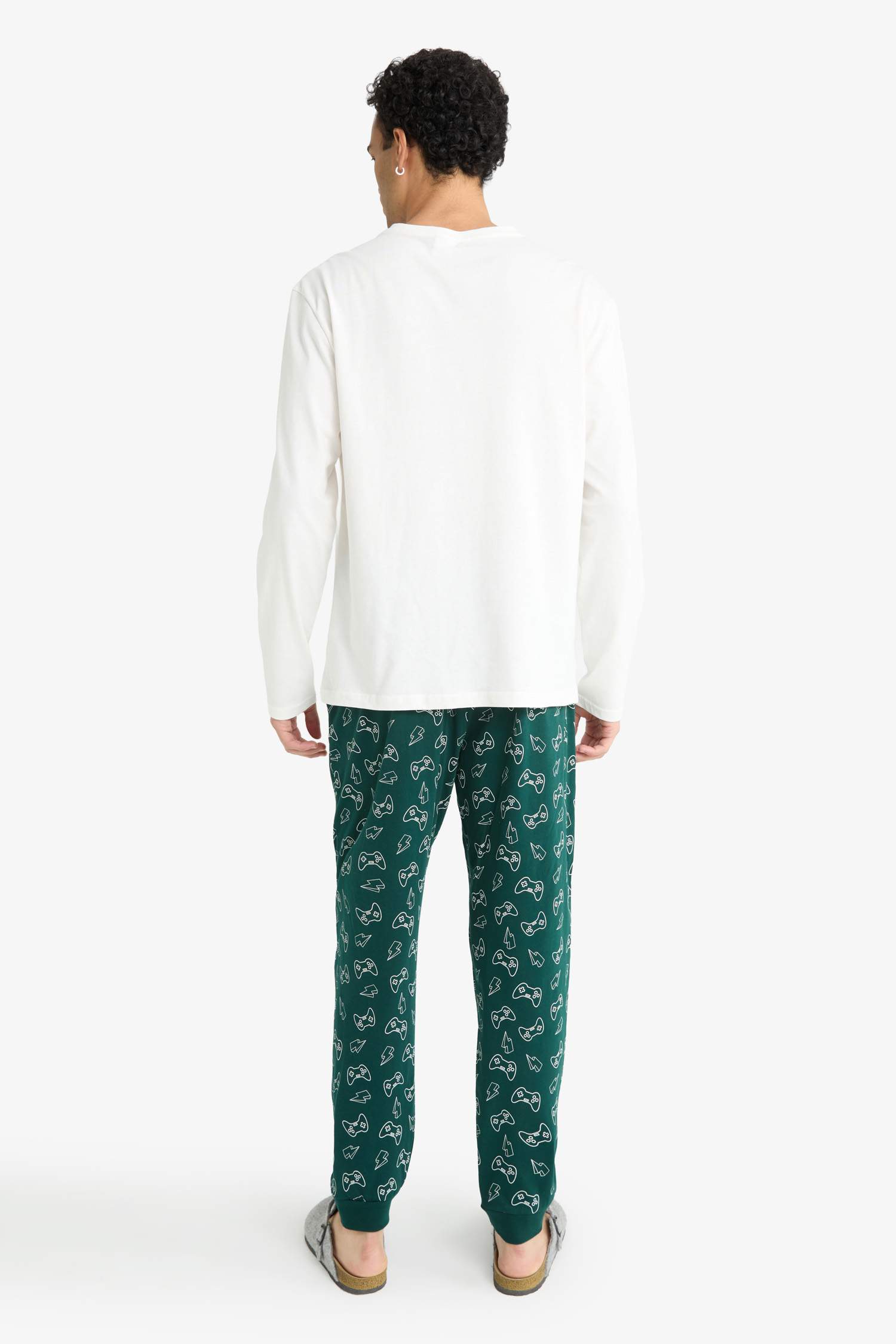 Pijama Takımı Regular Fit Baskılı Uzun Kollu Üst Desenli Uzun Alt