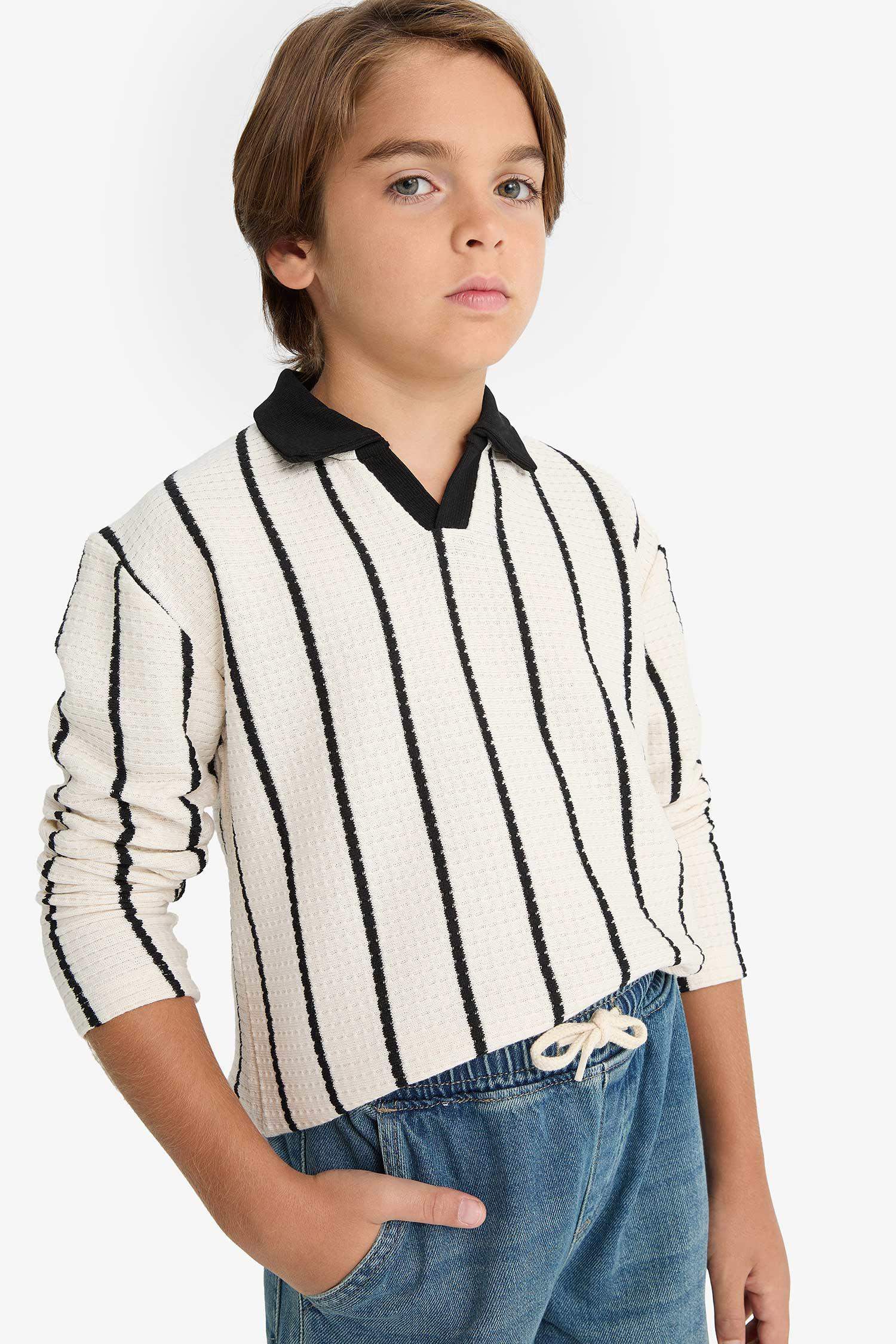 Erkek Çocuk Polo Yaka Waffle Uzun Kollu Tişört