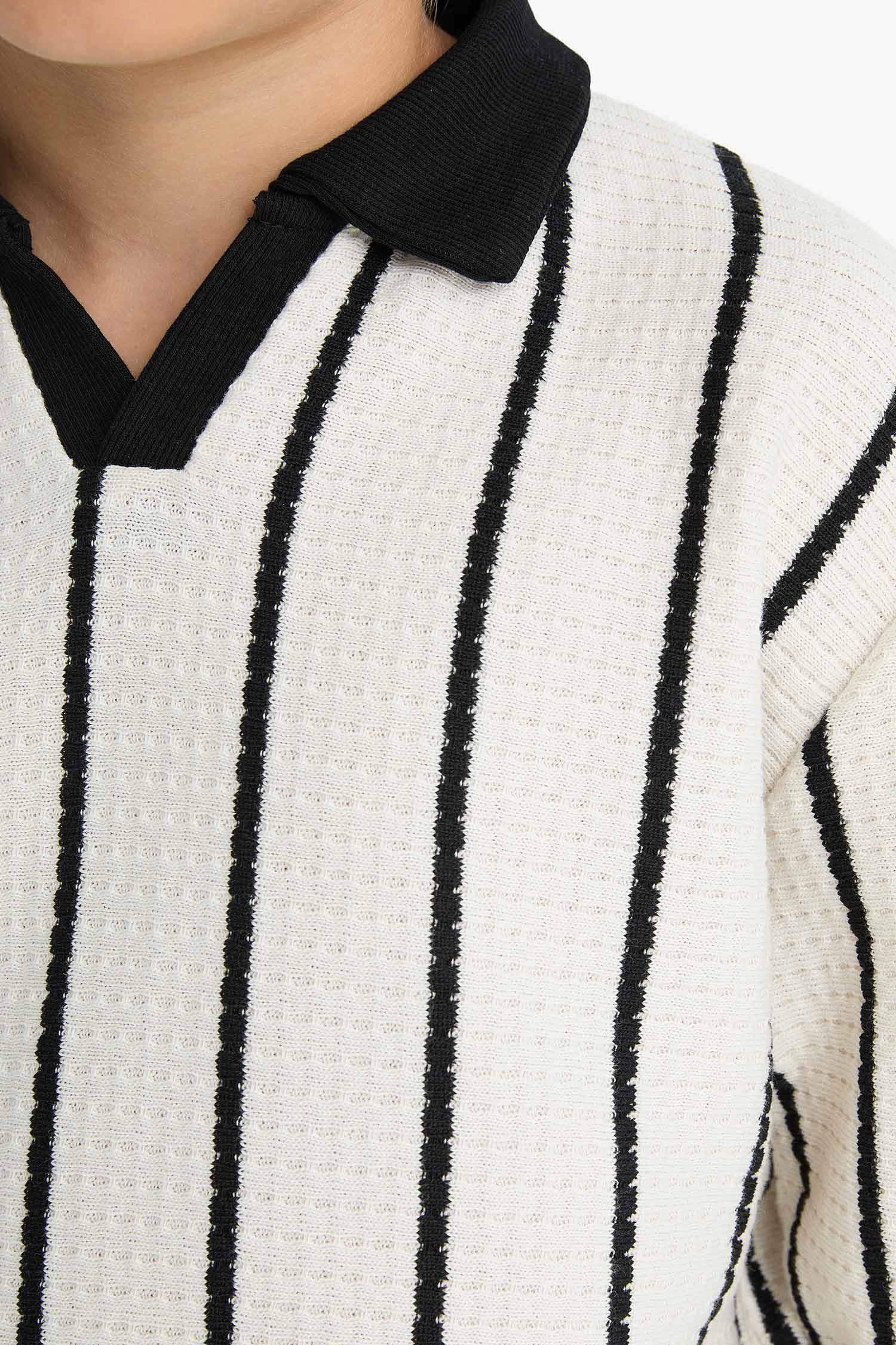 Erkek Çocuk Polo Yaka Waffle Uzun Kollu Tişört