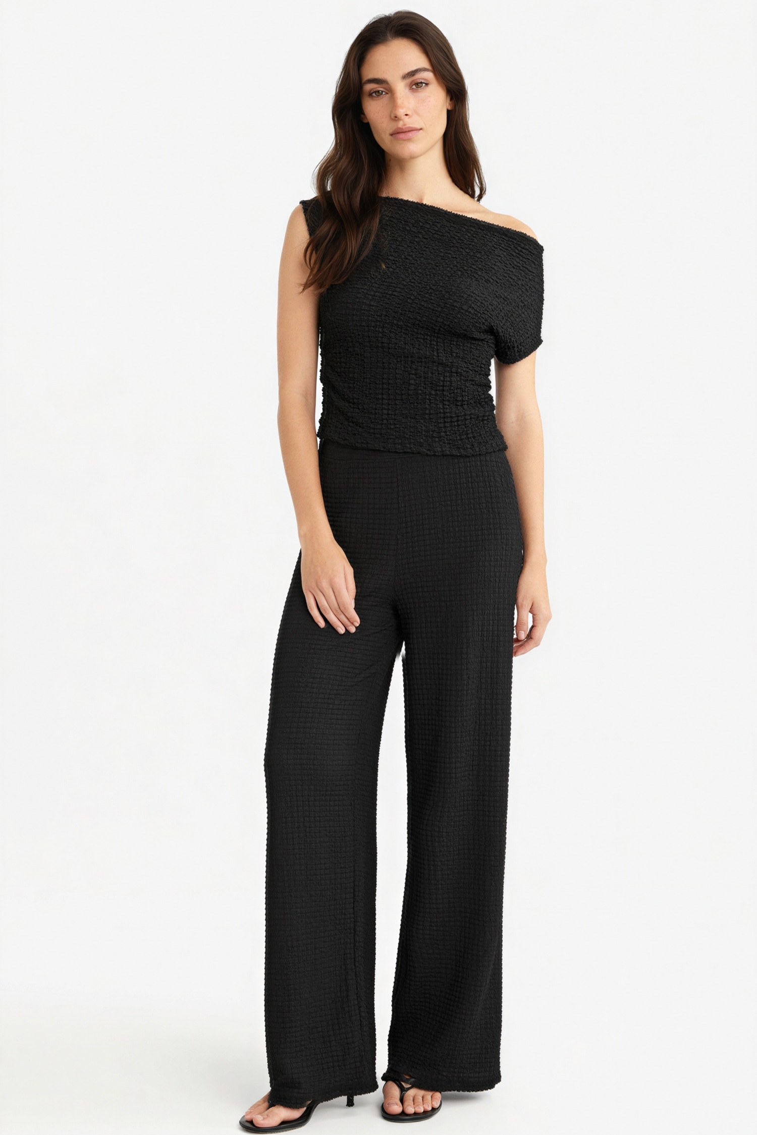 DeFacto Slim Fit Dar Kesim Tek Omuzlu Kırışık Dokulu Bluz görsel 2
