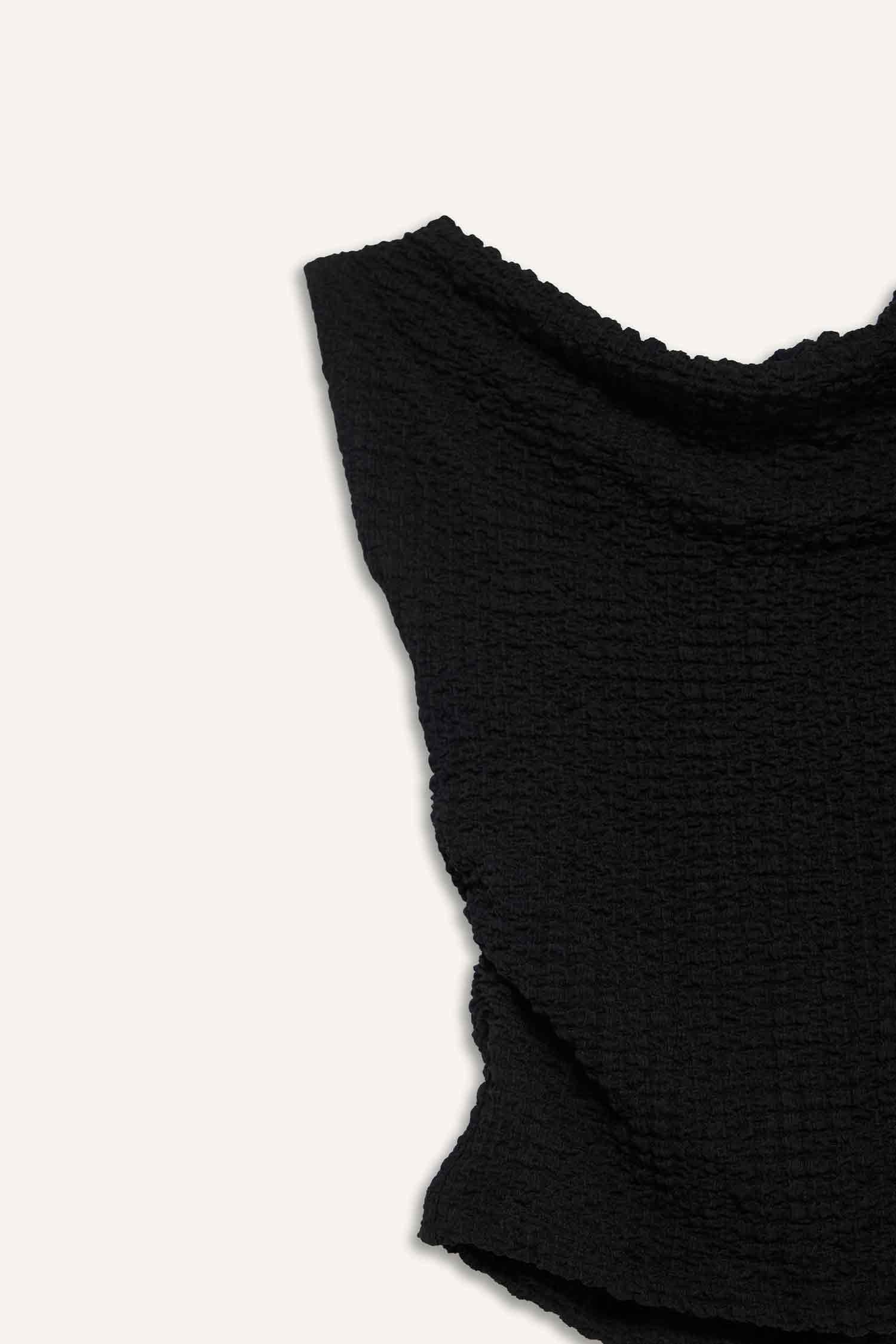 DeFacto Slim Fit Dar Kesim Tek Omuzlu Kırışık Dokulu Bluz görsel 5