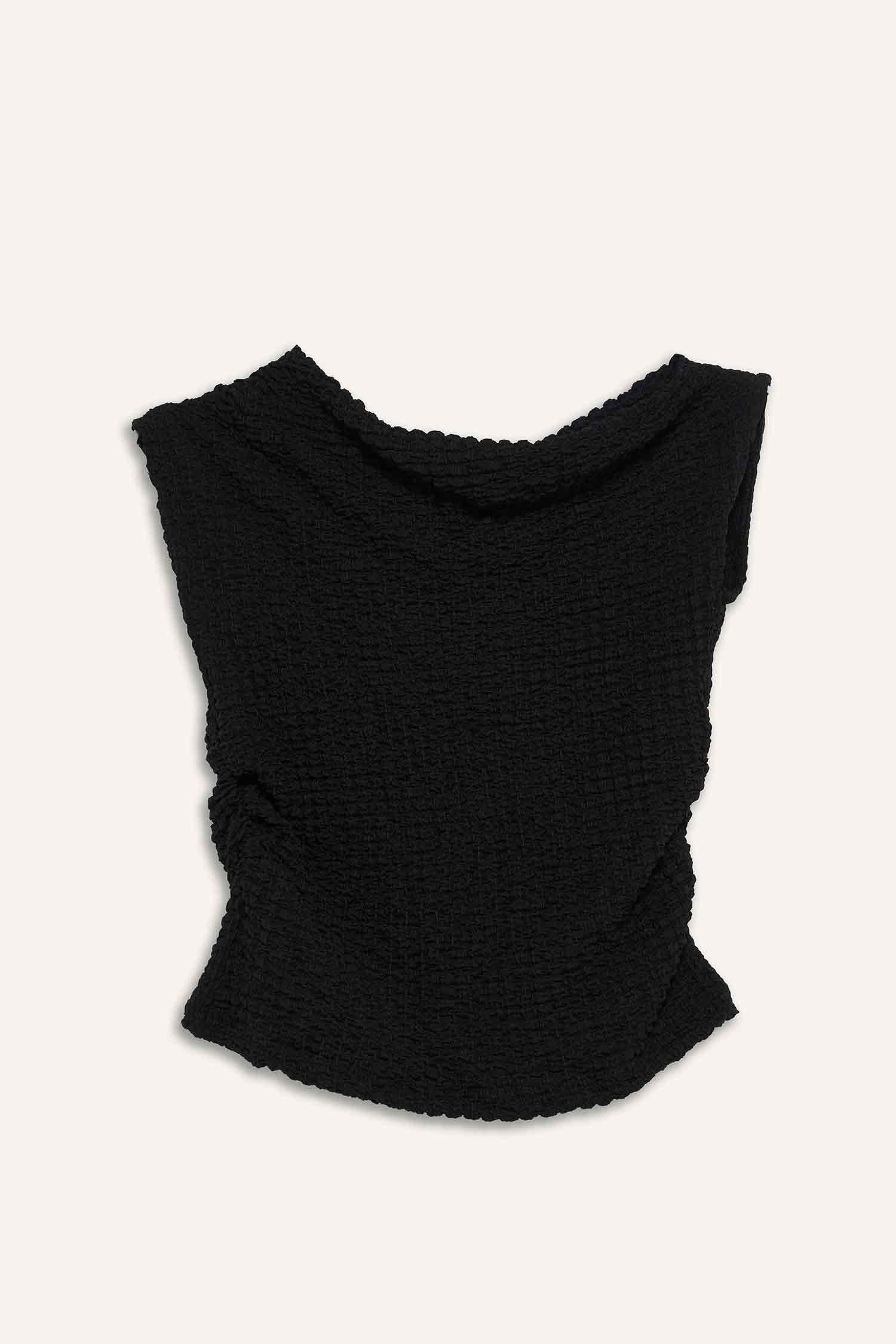 DeFacto Slim Fit Dar Kesim Tek Omuzlu Kırışık Dokulu Bluz görsel 6
