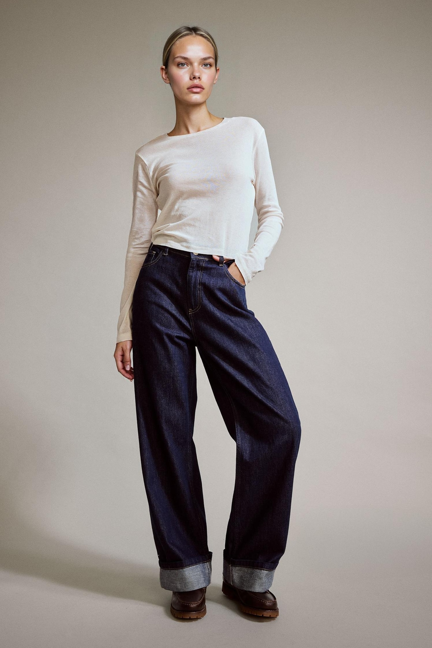 Wide Leg Geniş Bol Katlamalı Paça Jean Pantolon