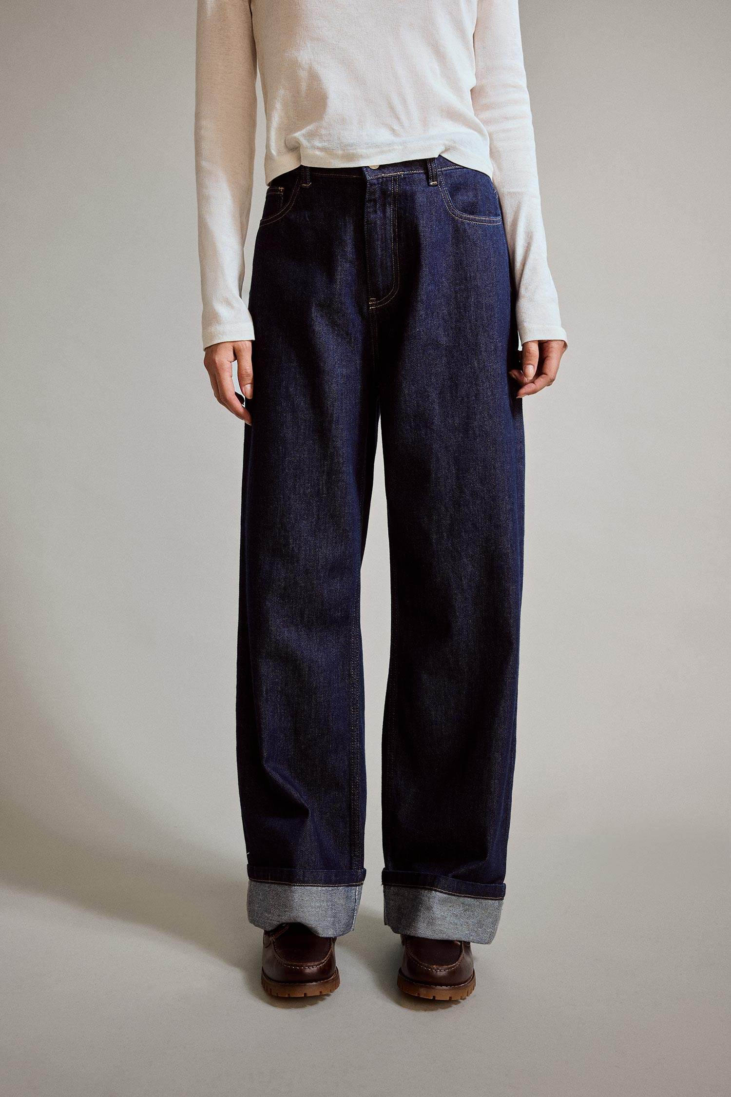 Wide Leg Geniş Bol Katlamalı Paça Jean Pantolon