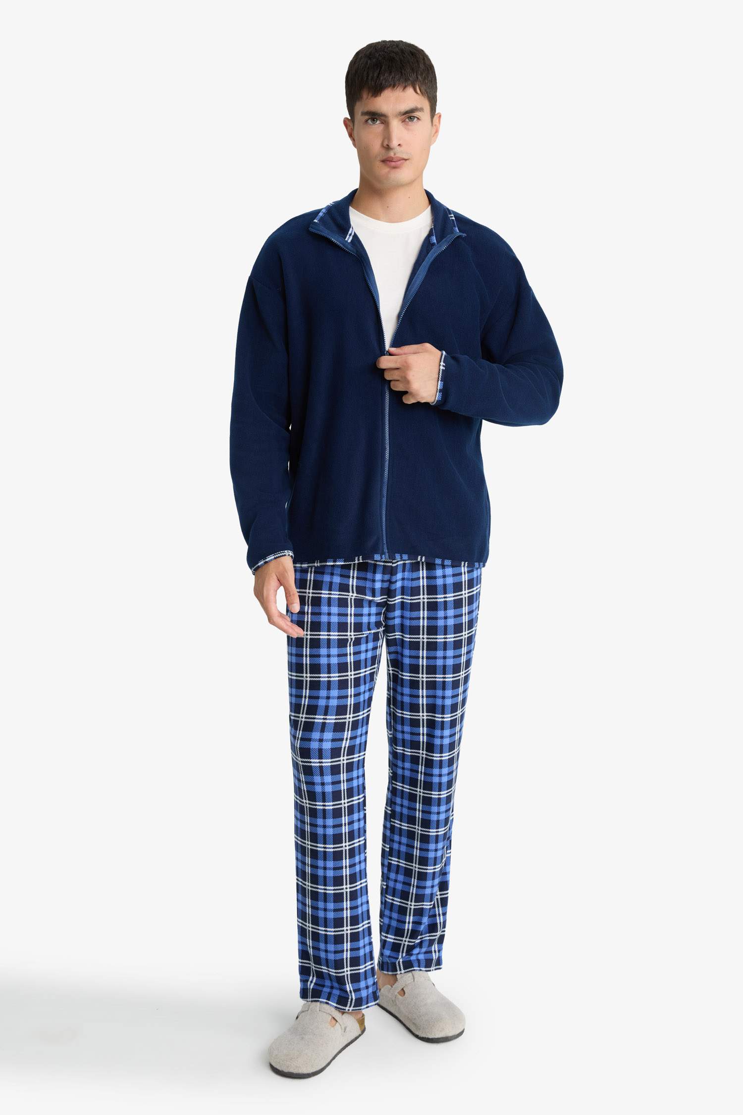 Regular Fit Cepli Polar Kareli Pijama Altı