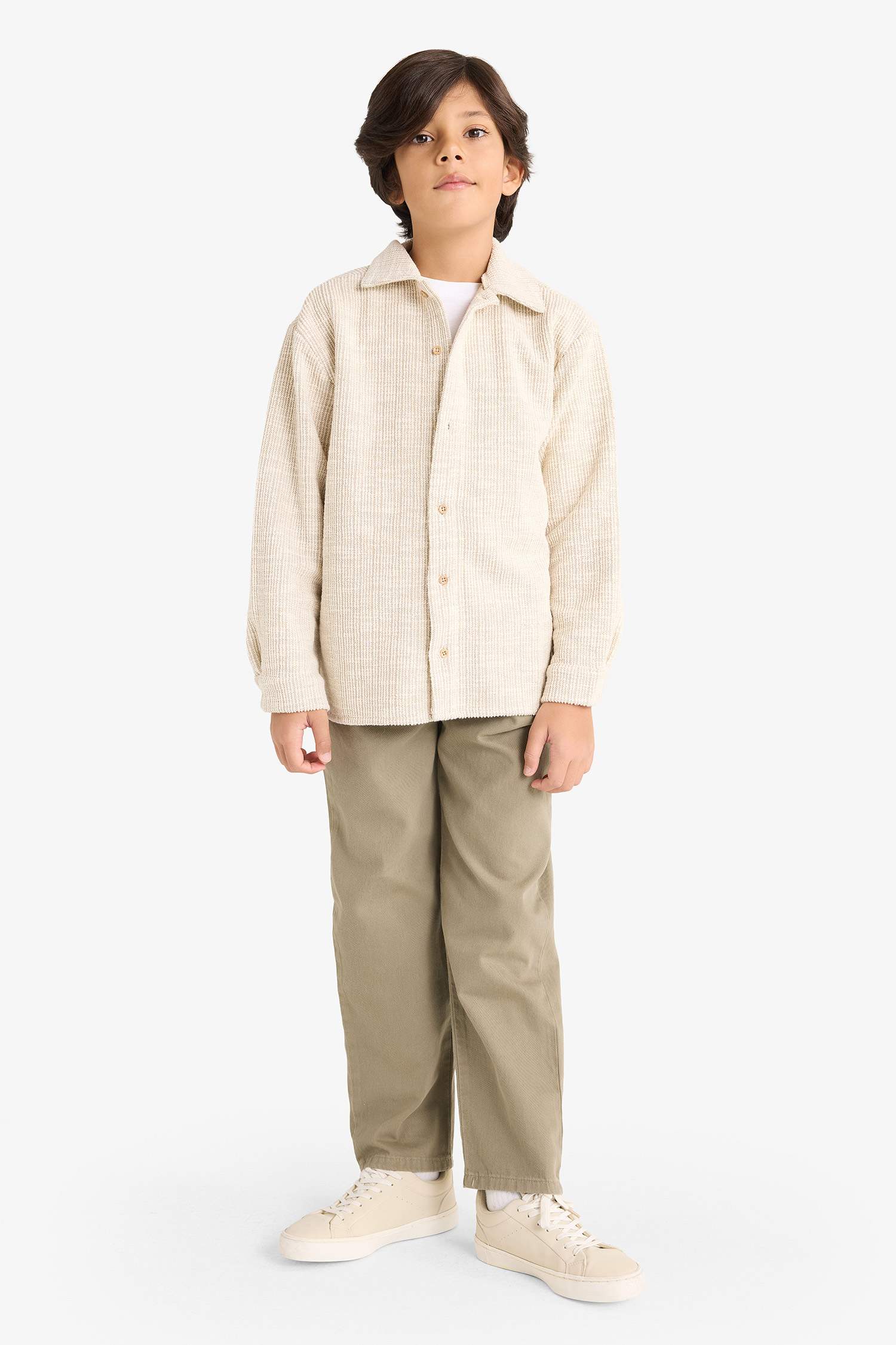 Erkek Çocuk Polo Yaka Jakarlı Uzun Kollu Gömlek