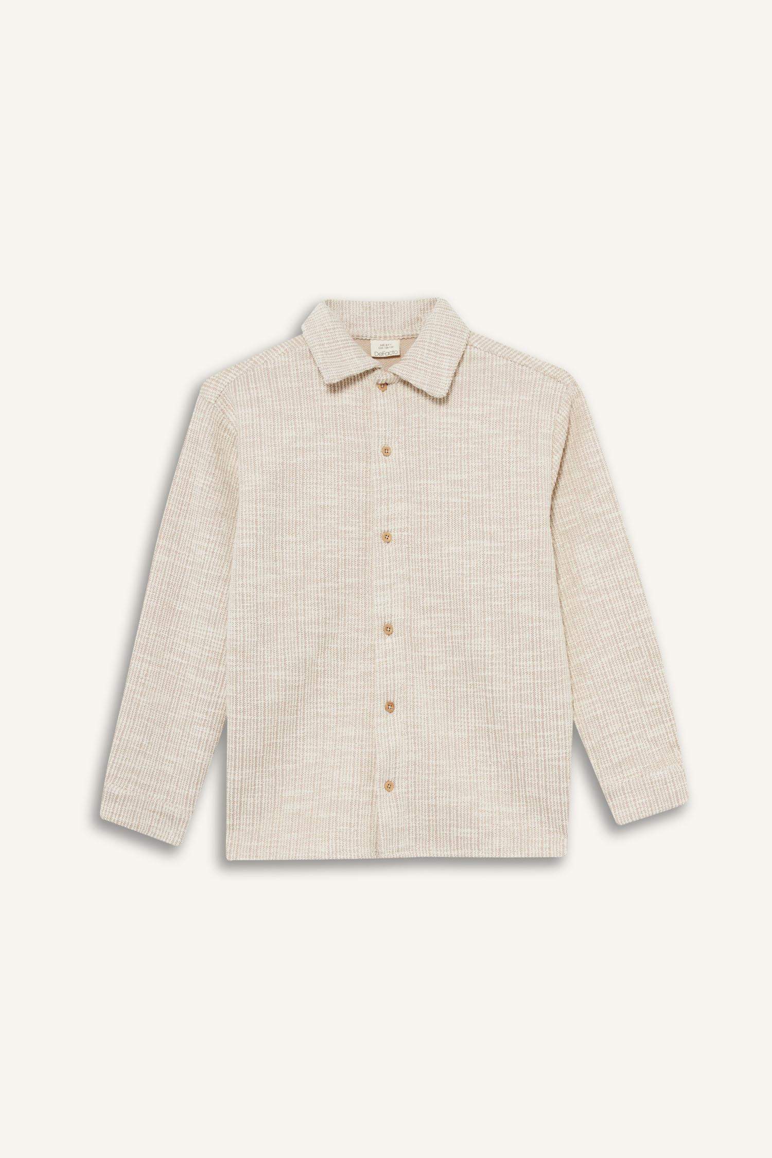 Erkek Çocuk Polo Yaka Jakarlı Uzun Kollu Gömlek