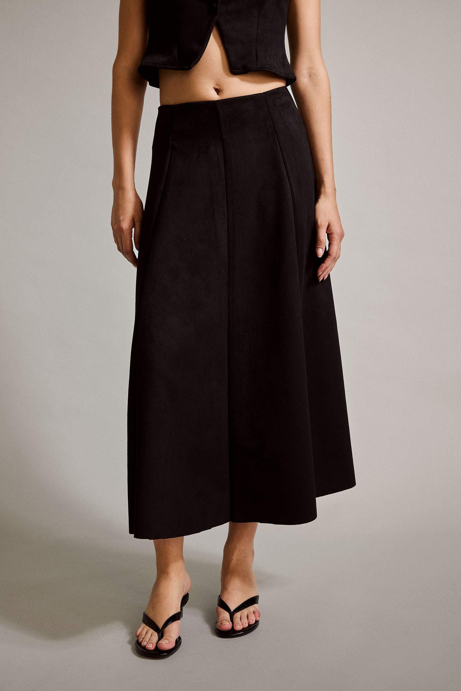 Süet Pileli Midi Etek