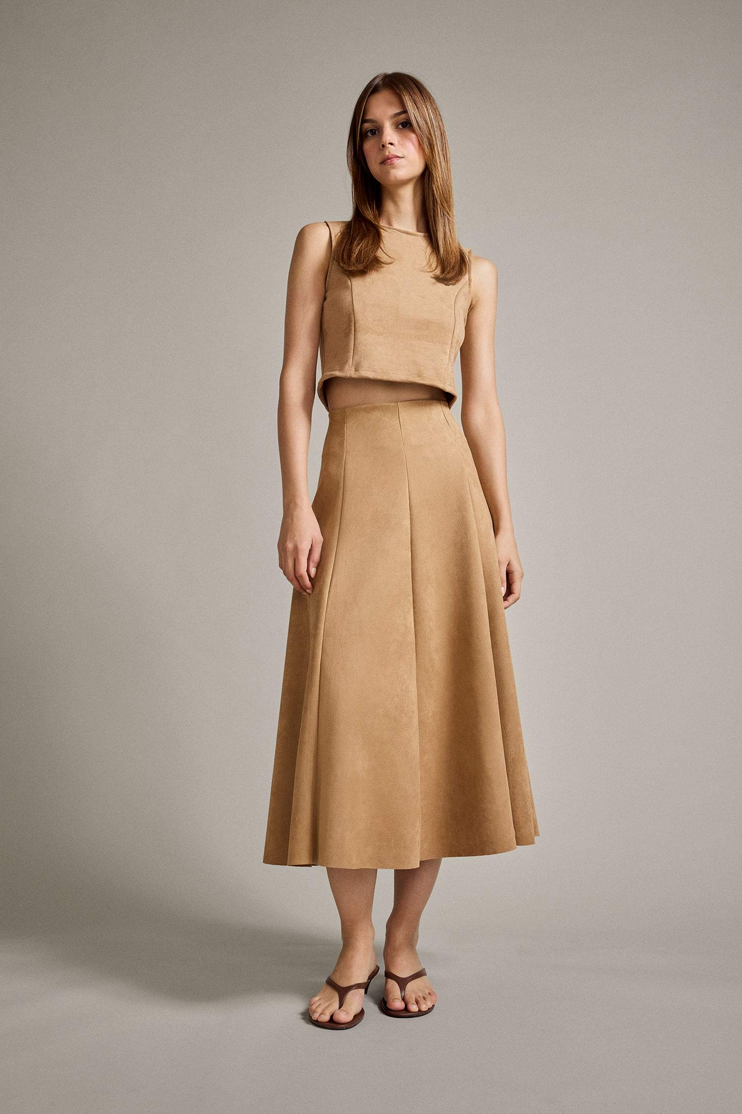 Süet Pileli Midi Etek