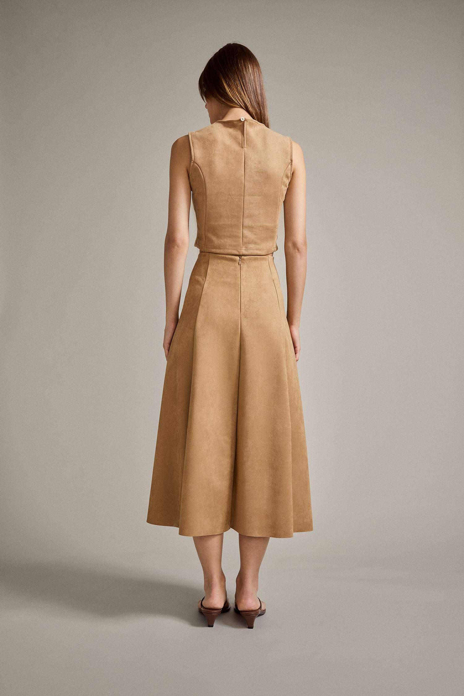 Süet Pileli Midi Etek