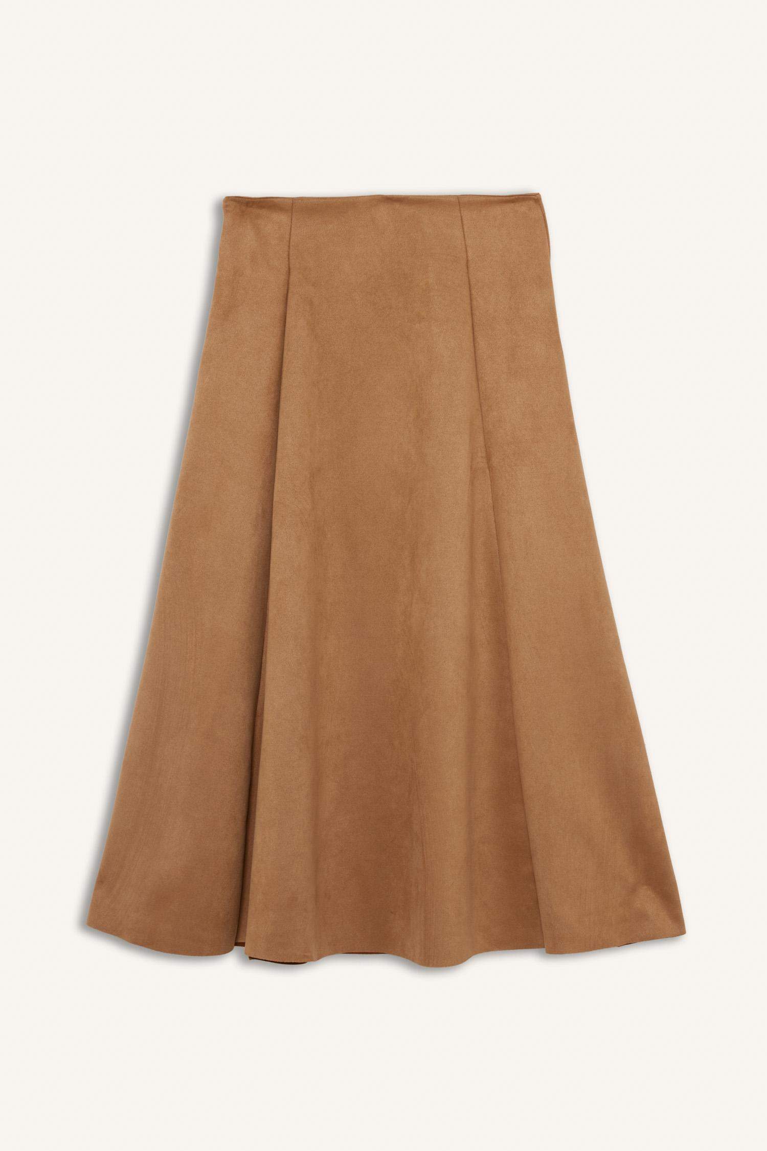 Süet Pileli Midi Etek