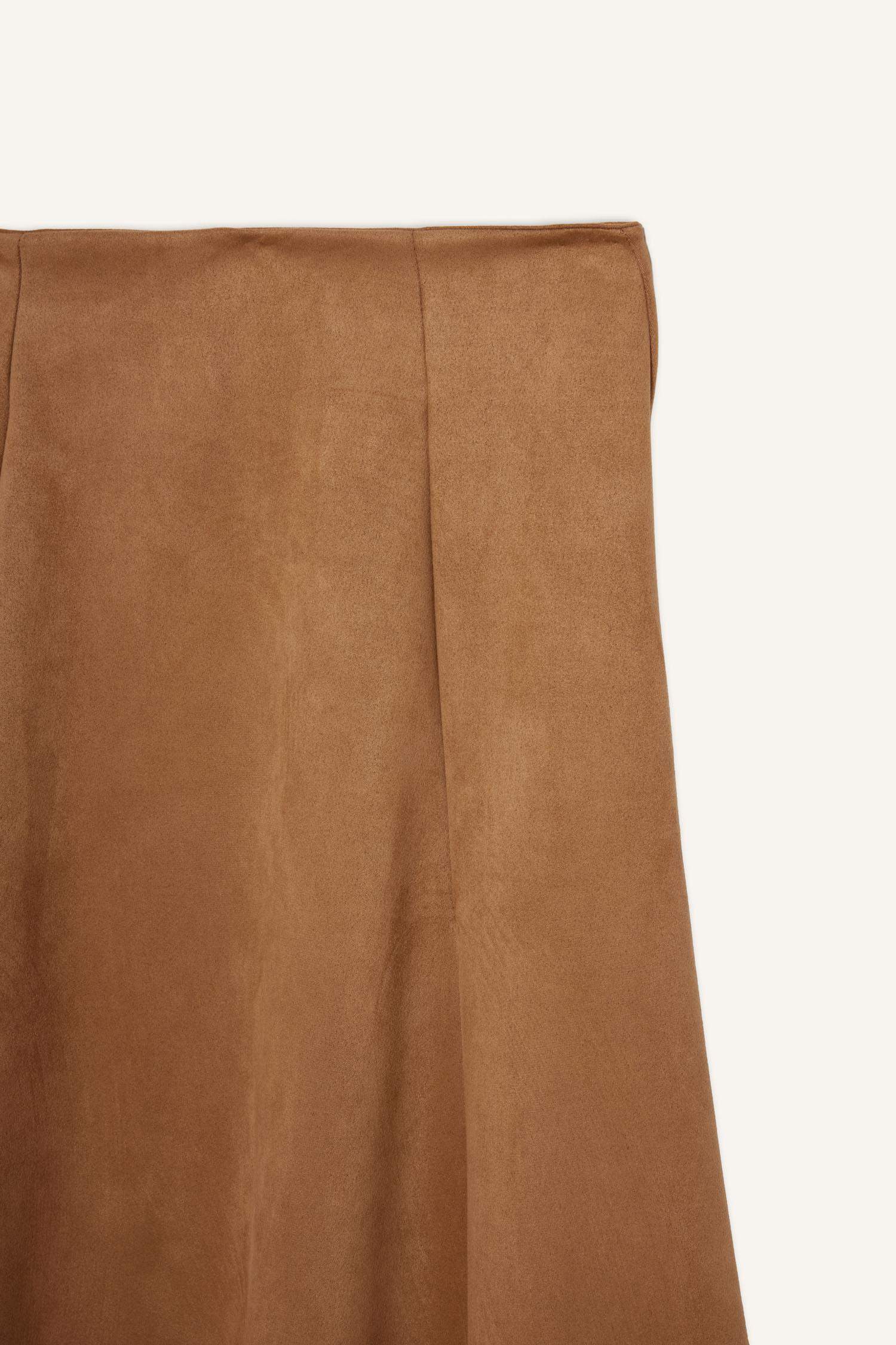 Süet Pileli Midi Etek