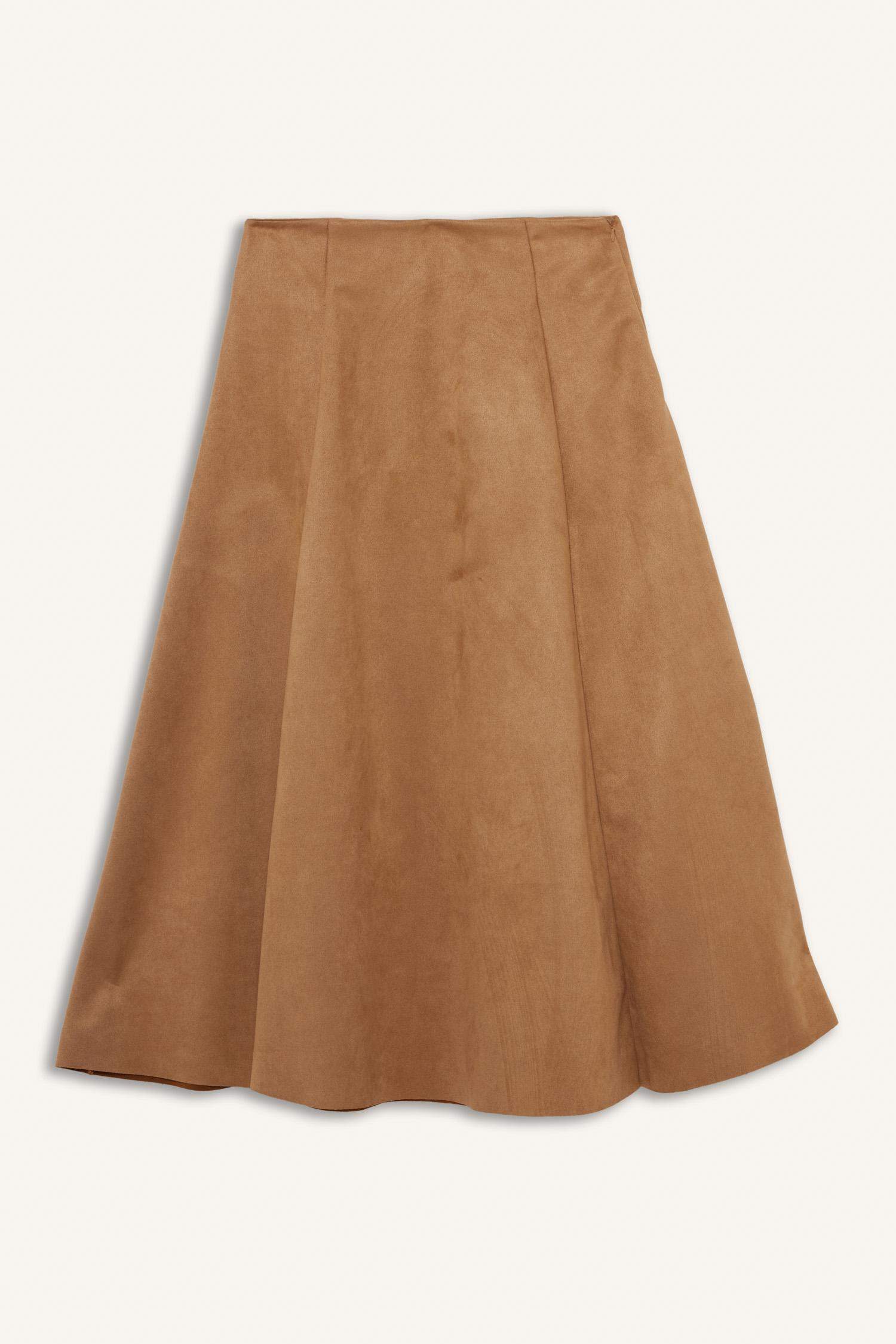 Süet Pileli Midi Etek