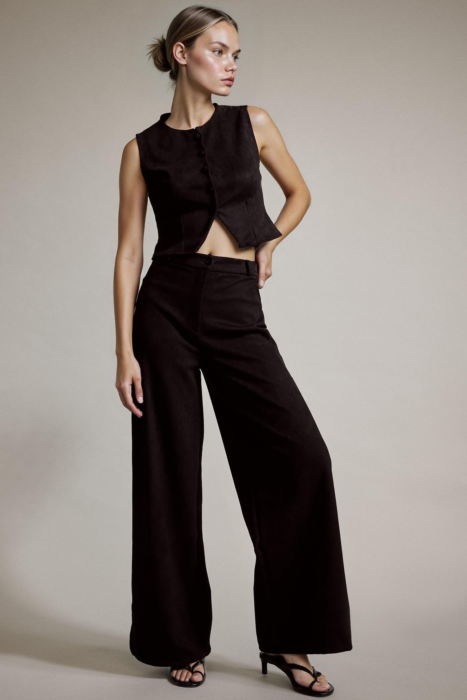 Wide Leg Geniş Bol Paça Süet Pantolon