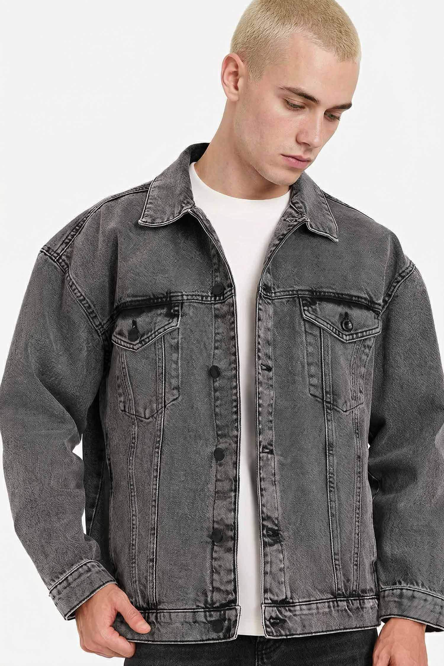 Ash　TMT HYBRID STRETCH DENIM JACKET Anthracite MAN Oversize Fit Denim Jacket 3445041 | DeFacto