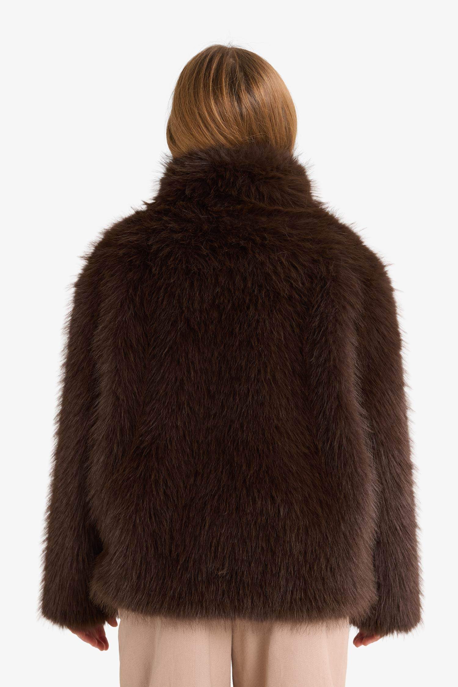 Kız Çocuk Dik Yaka Fermuarlı Suni Kürk Mont