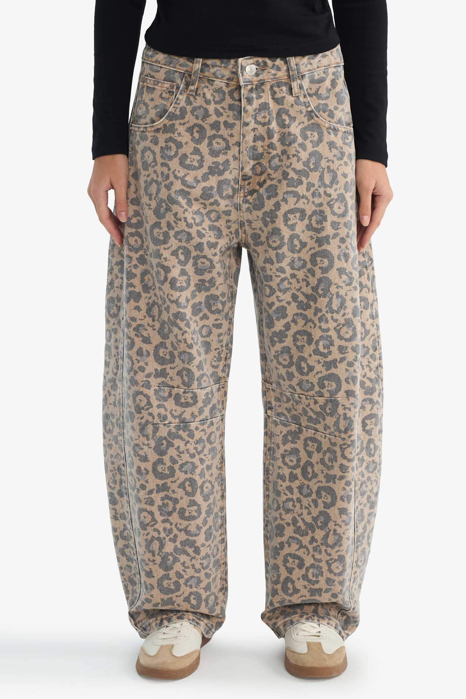 Baggy Fit Leopard Print Gabardine Trousers
