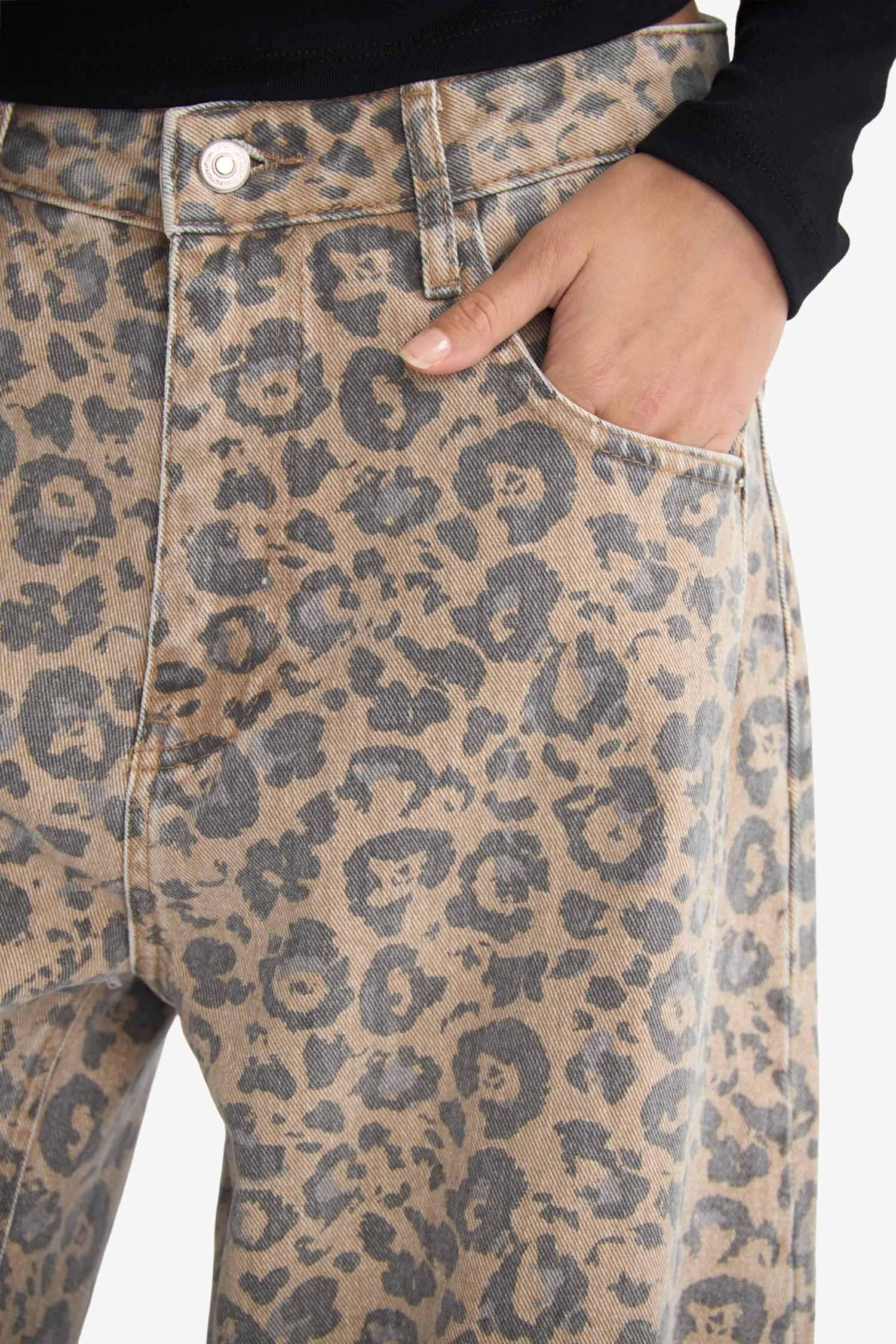 Baggy Fit Leopard Print Gabardine Trousers
