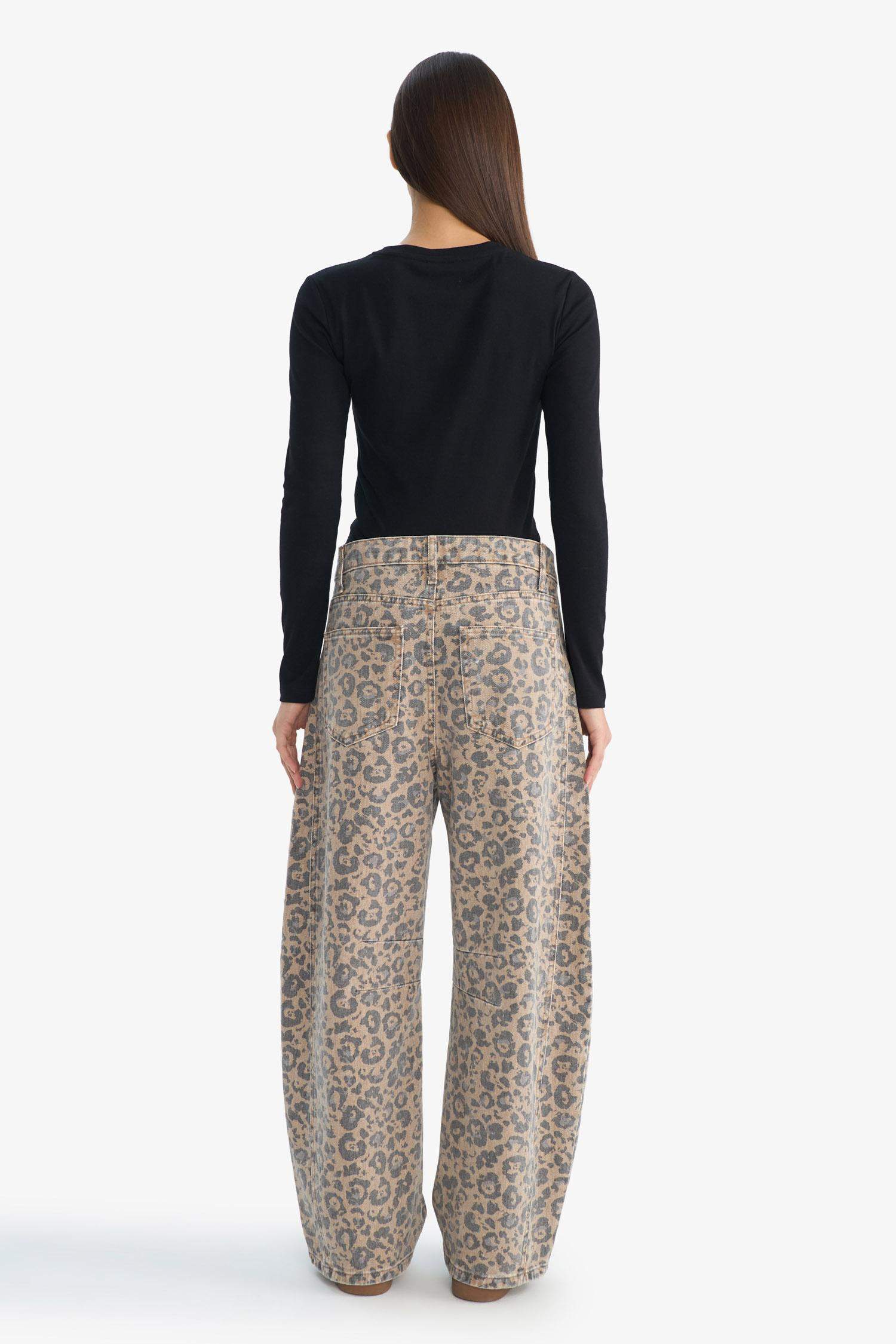 Baggy Fit Leopard Print Gabardine Trousers